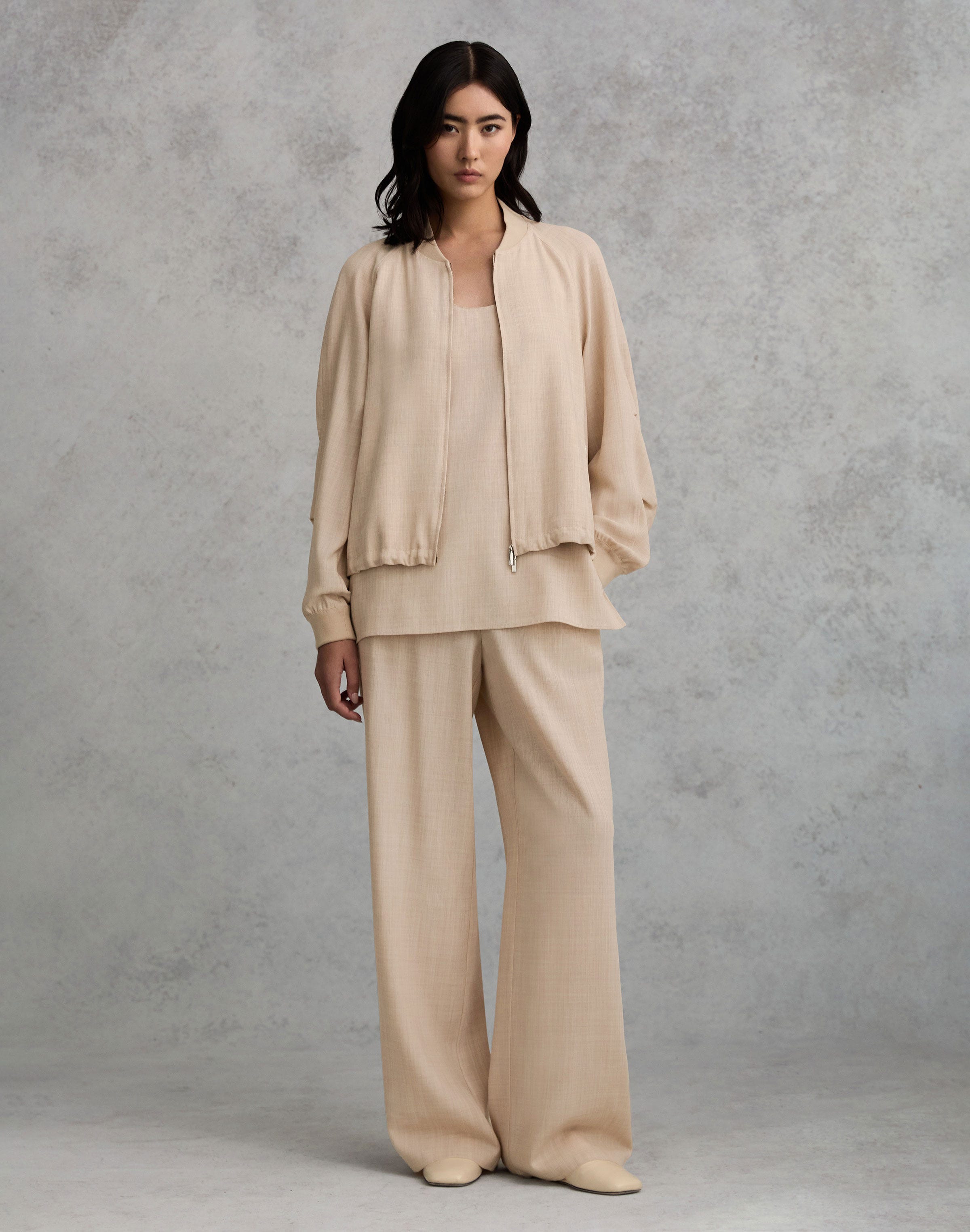 Fine Wool-Silk Twill Oversized Bomber Jacket