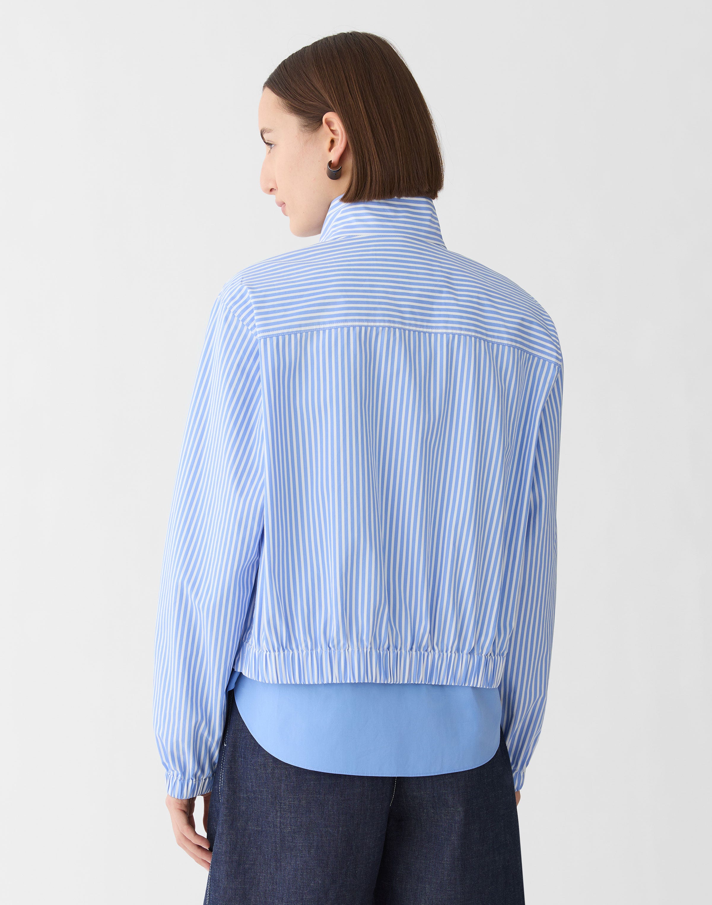 Striped Cotton Zip Front Bomber Jacket