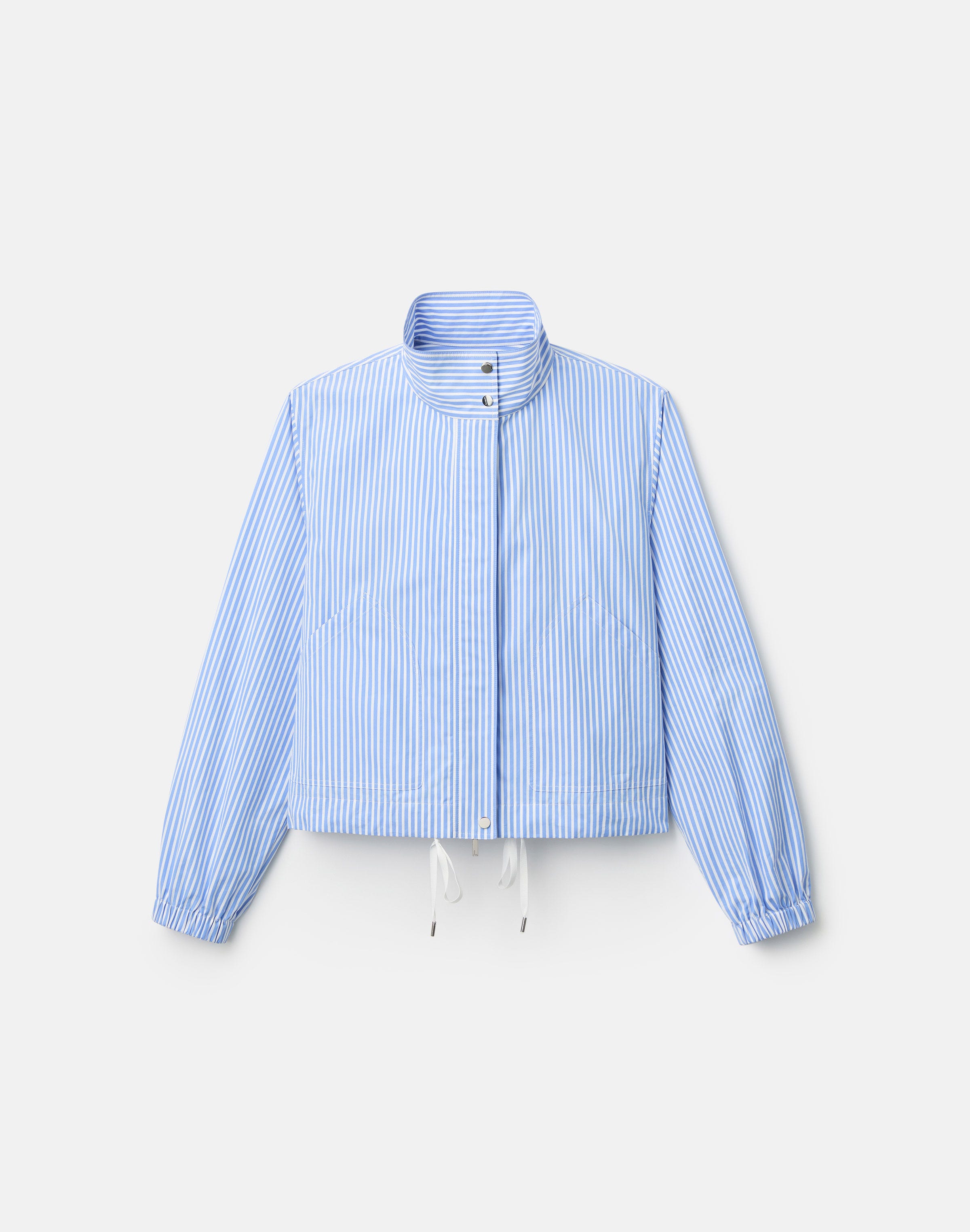 Striped Cotton Zip Front Bomber Jacket