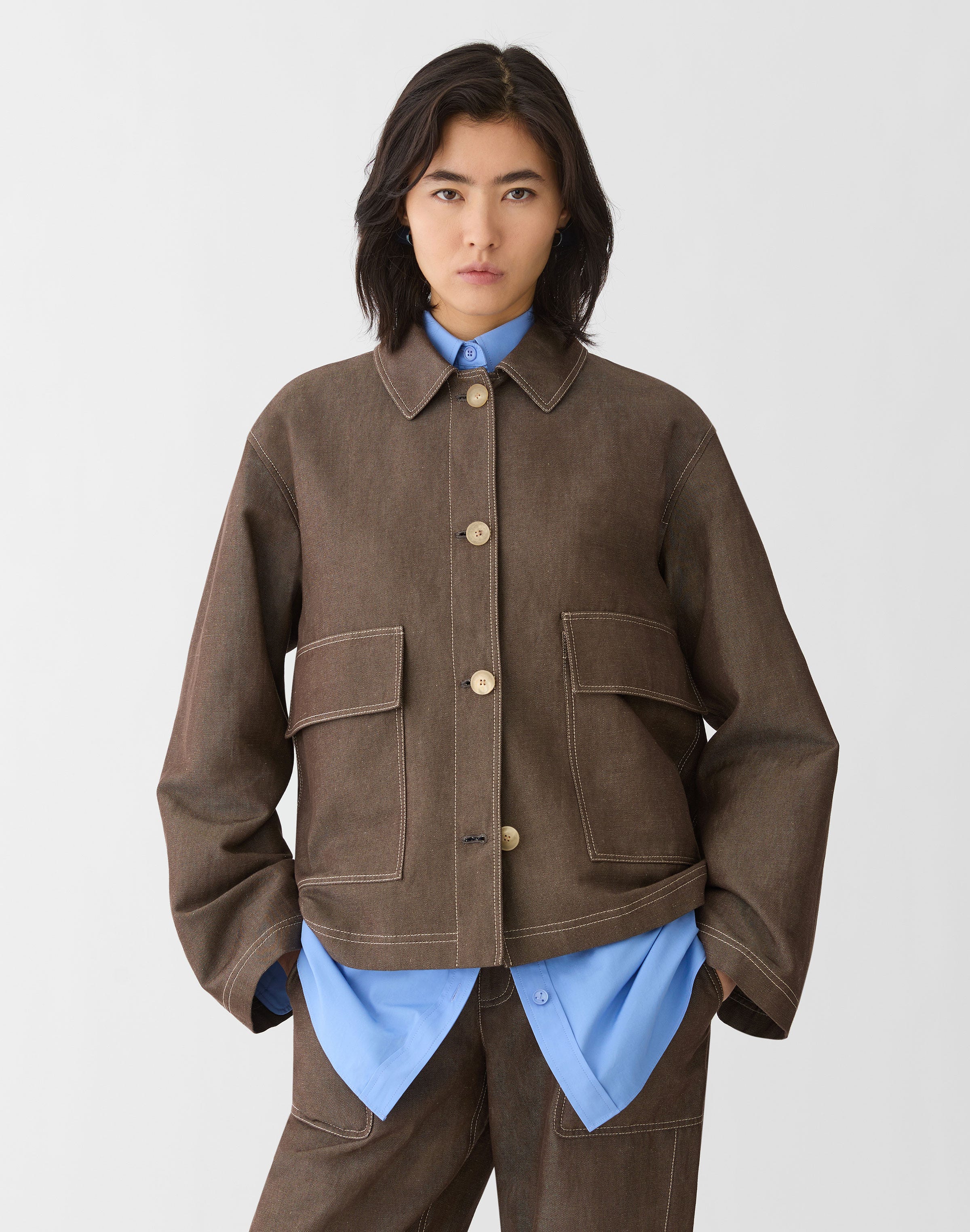 Cotton-Linen Twill Patch Pocket Jacket