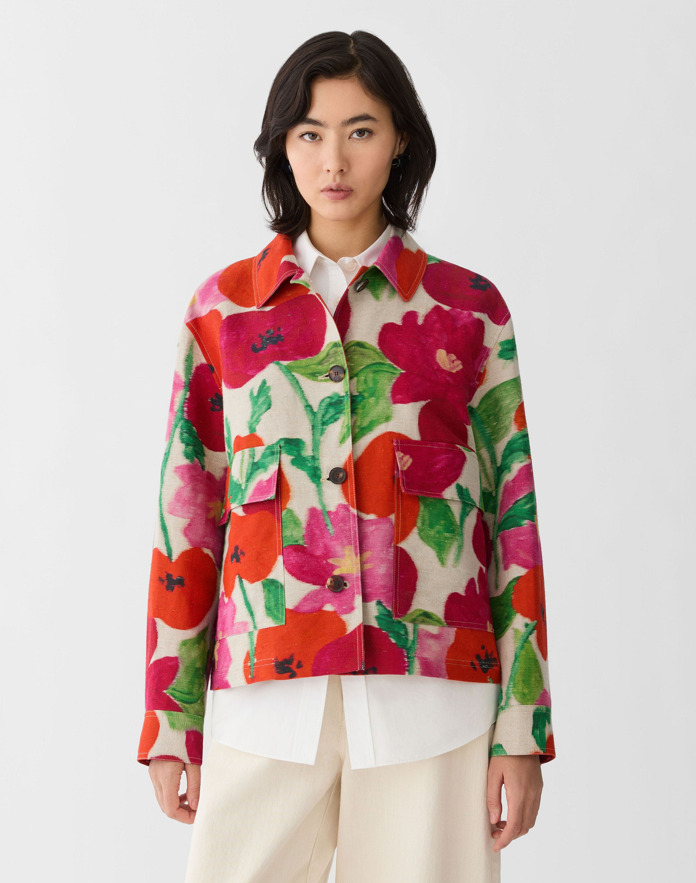 Blossom Print Linen-Cotton Canvas Jacket