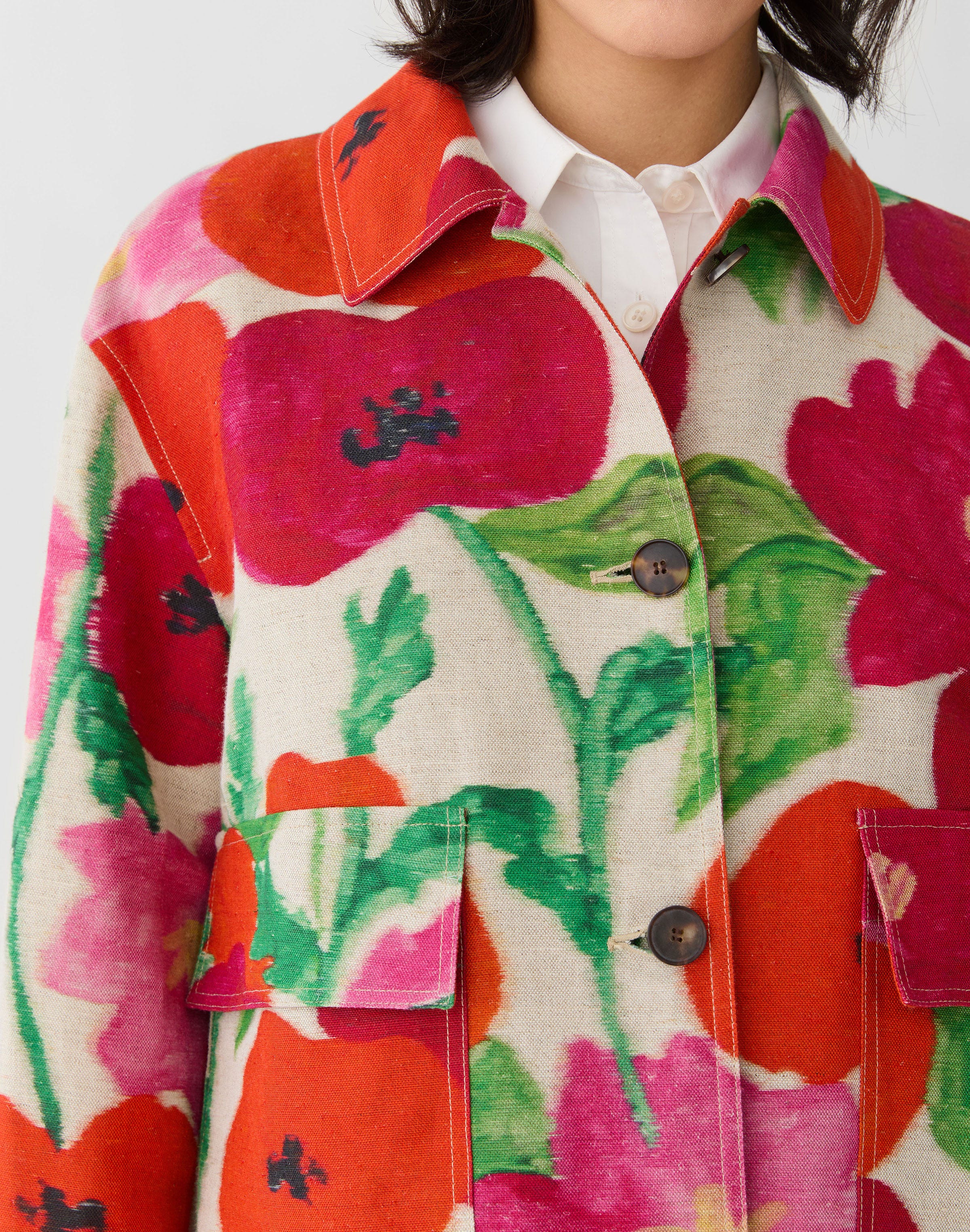 Blossom Print Linen-Cotton Canvas Jacket