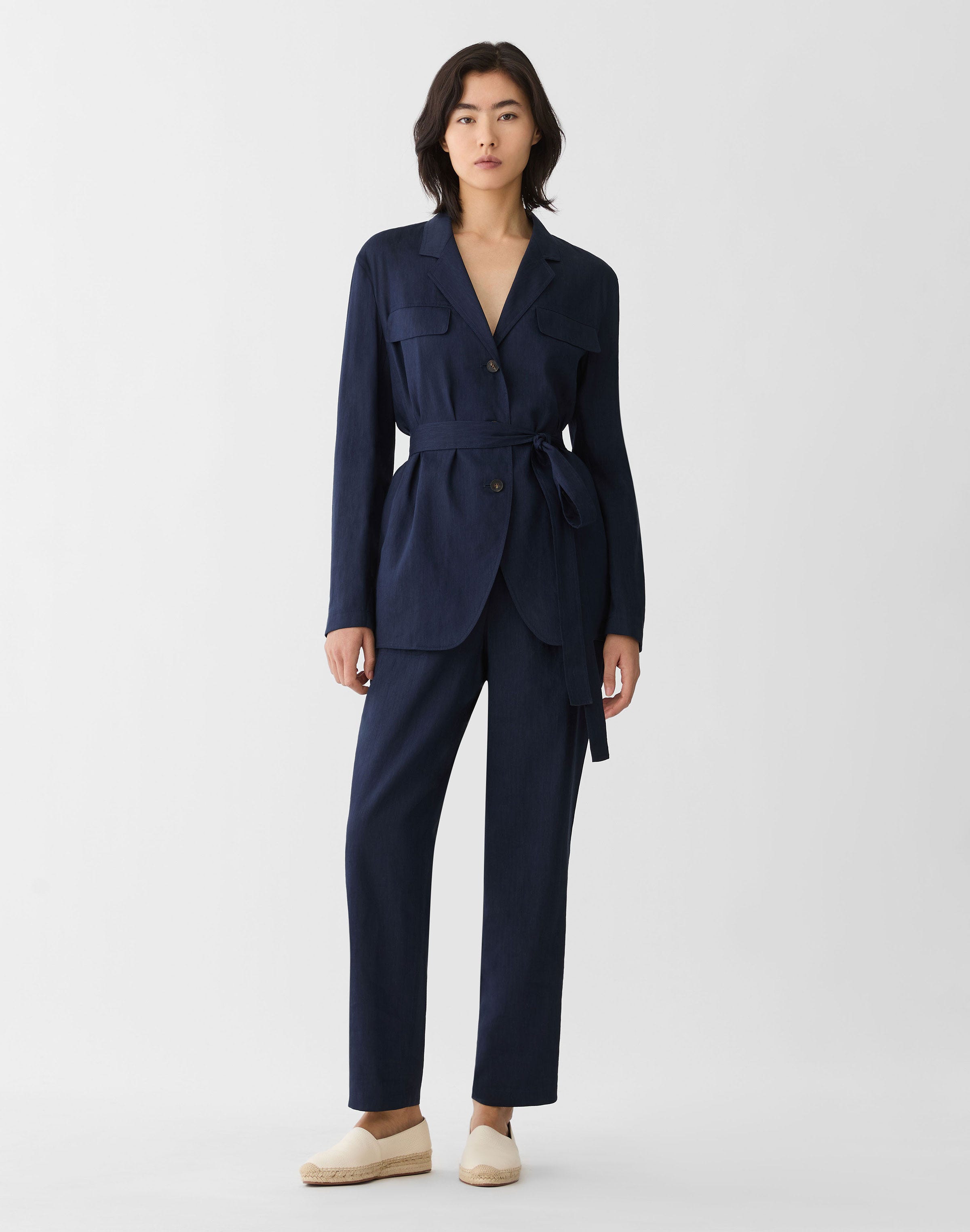 Linen-Viscose Tie Waist Jacket 