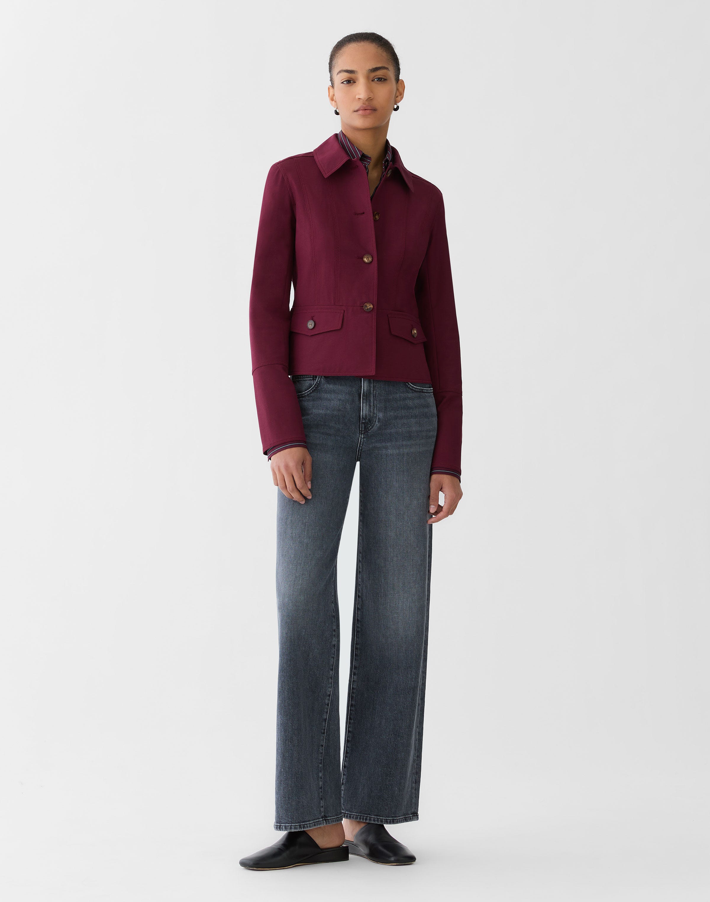 Techno Stretch Twill Button Front Jacket