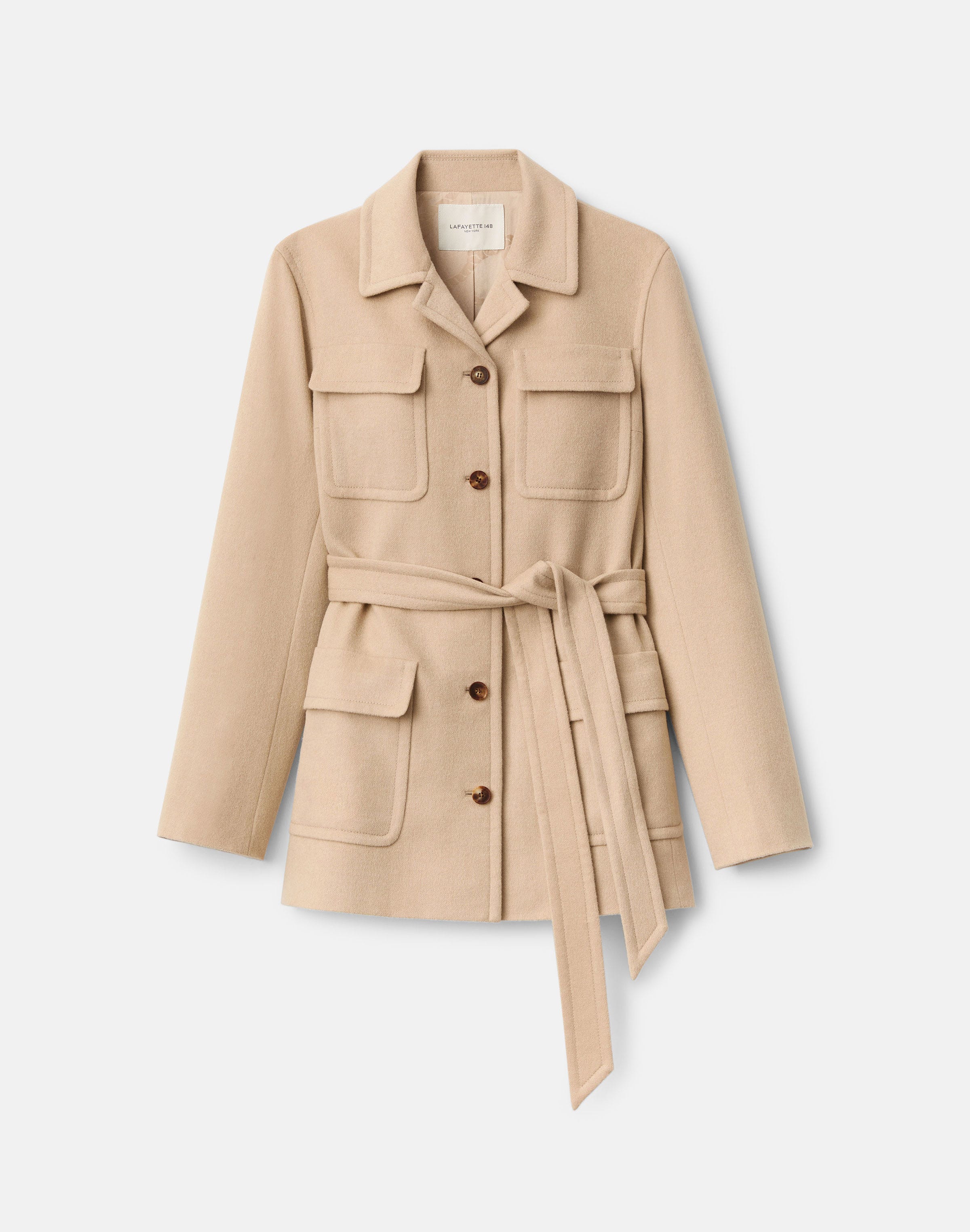 Camel Hair Flap Pocket Belted Jacket