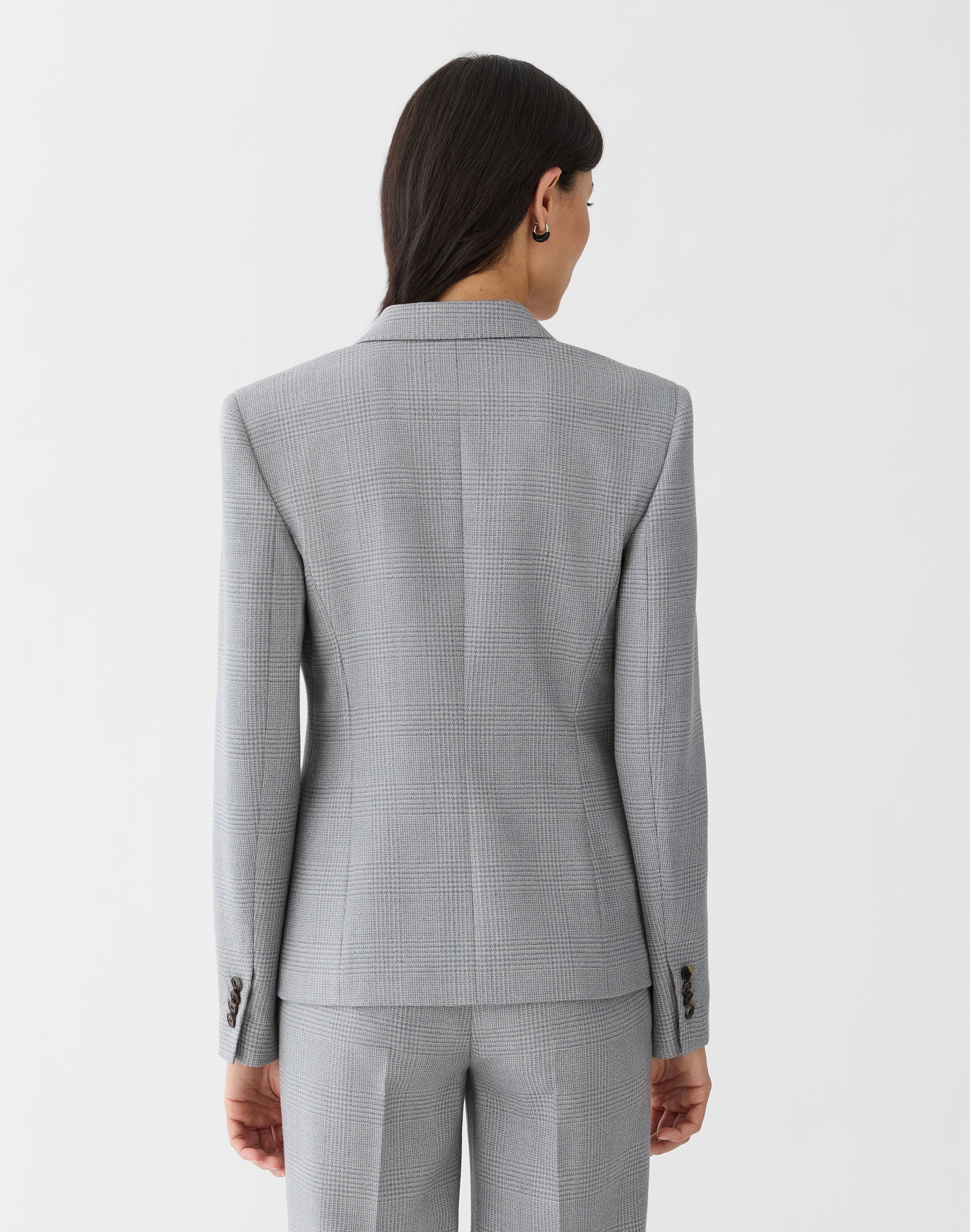Wool Glen Plaid Single Button Blazer
