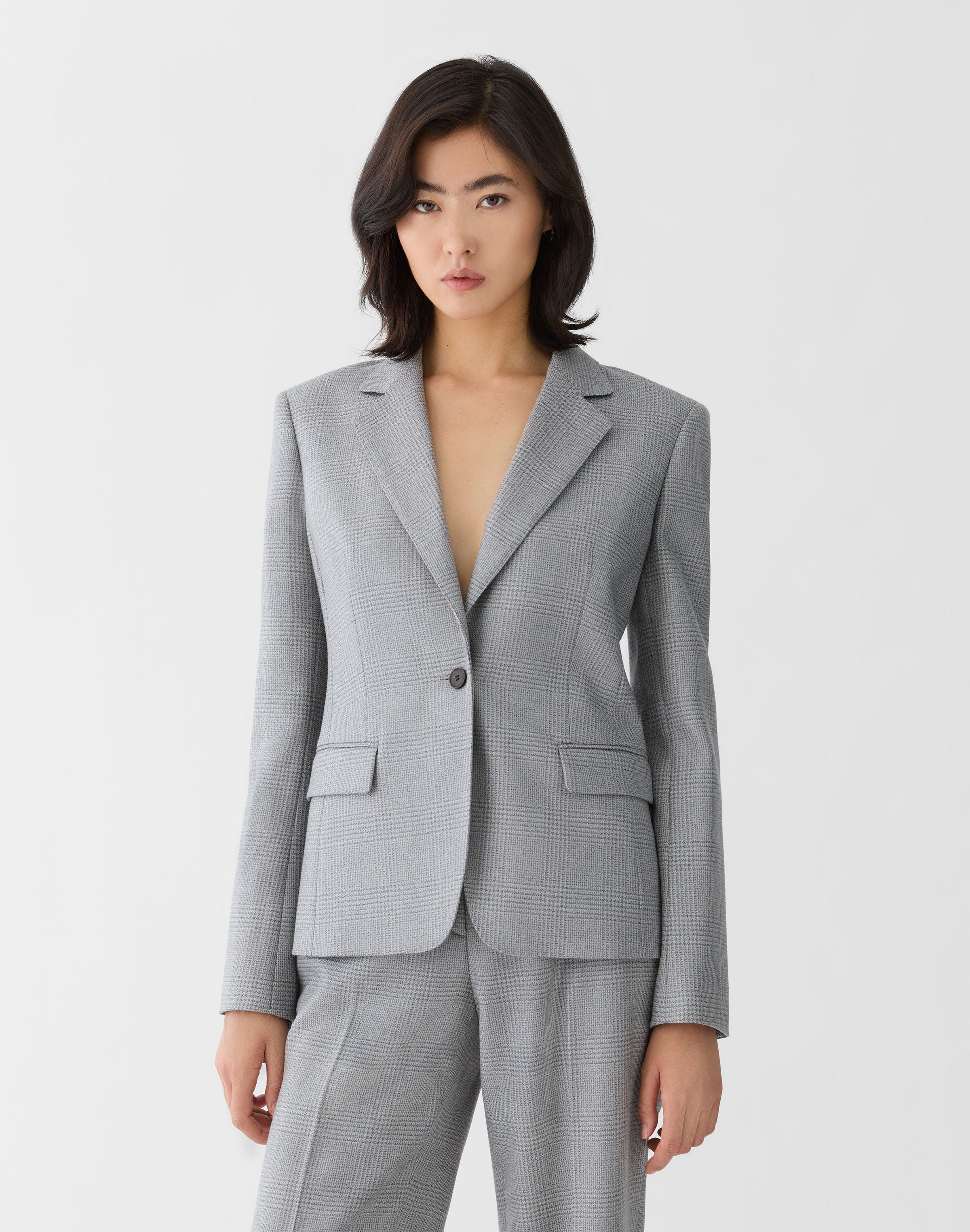 Wool Glen Plaid Single Button Blazer