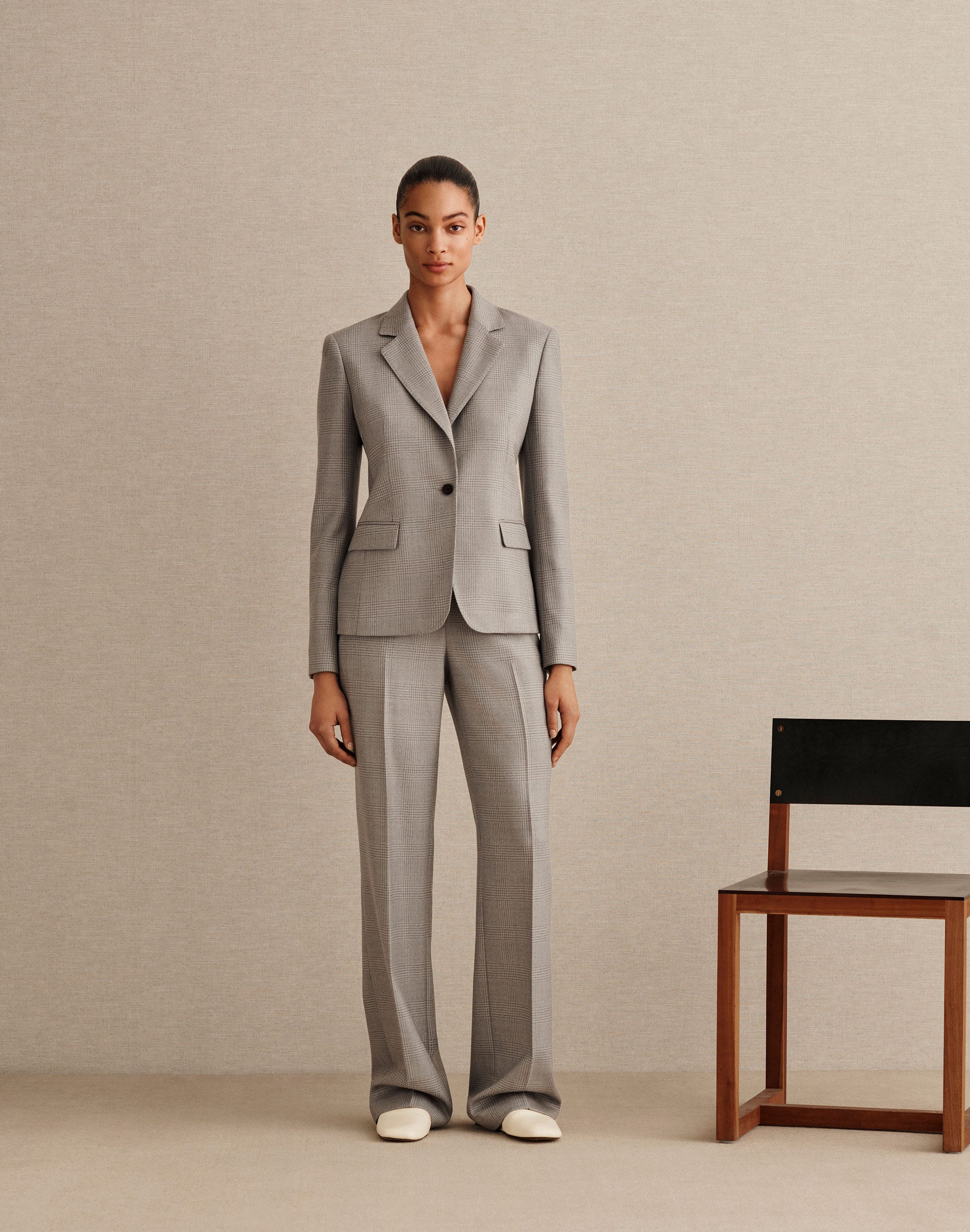 Wool Glen Plaid Single Button Blazer