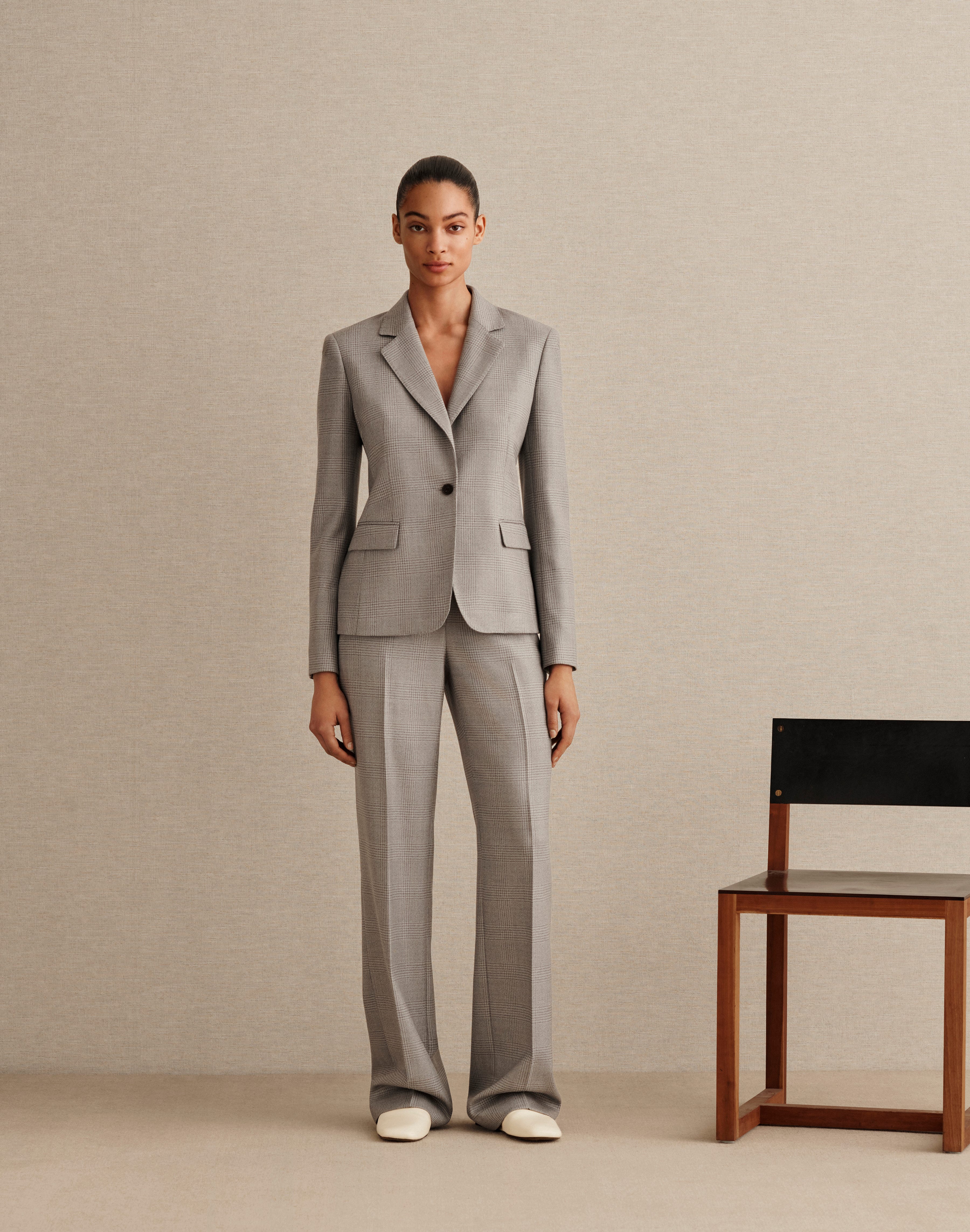 Wool Glen Plaid Single Button Blazer and Gates Straight Pant
