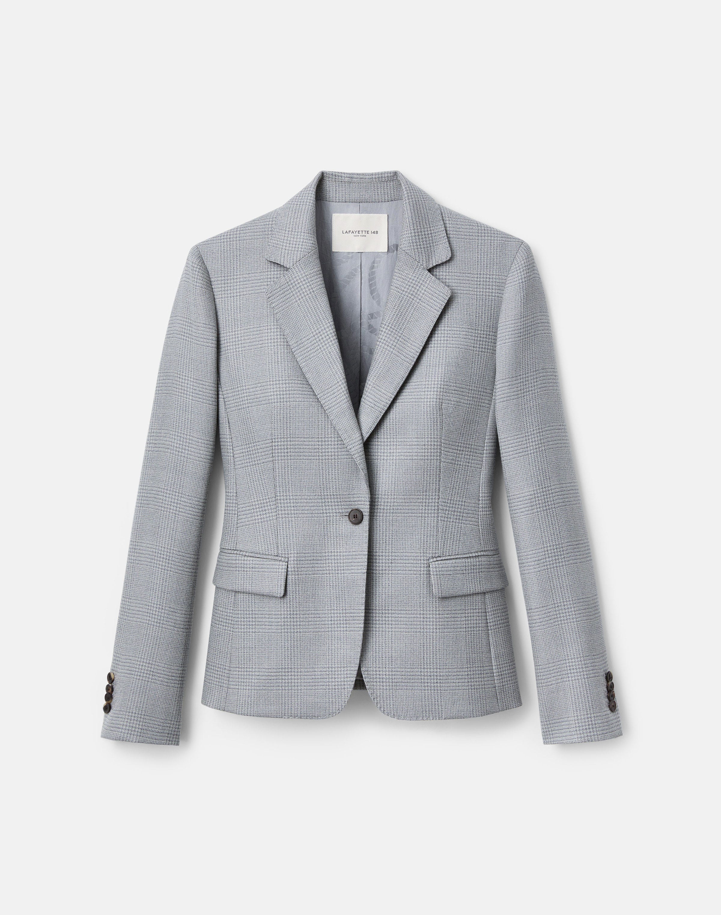 Wool Glen Plaid Single Button Blazer