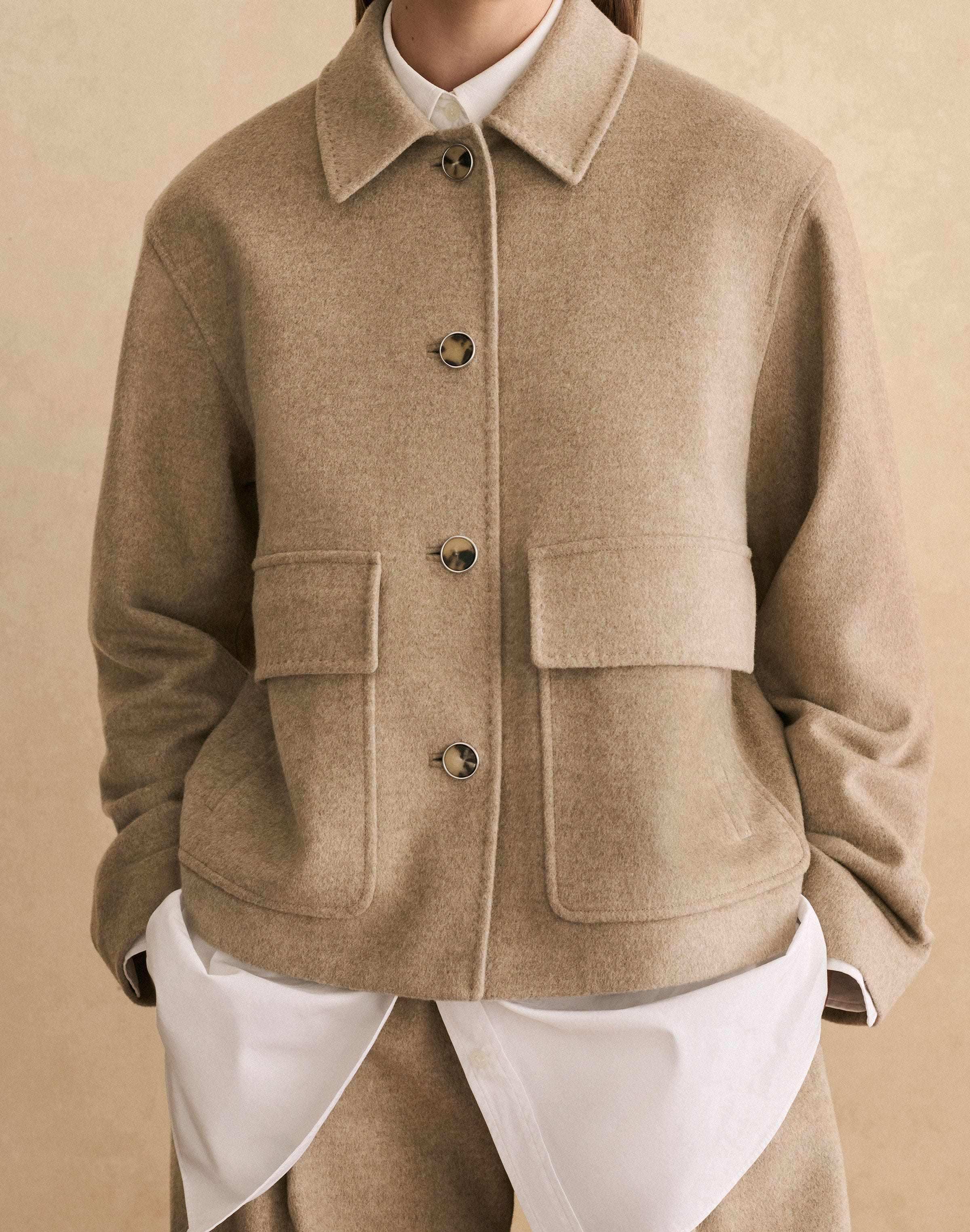 Brushed Wool-Cashmere Flannel Two Pocket Jacket