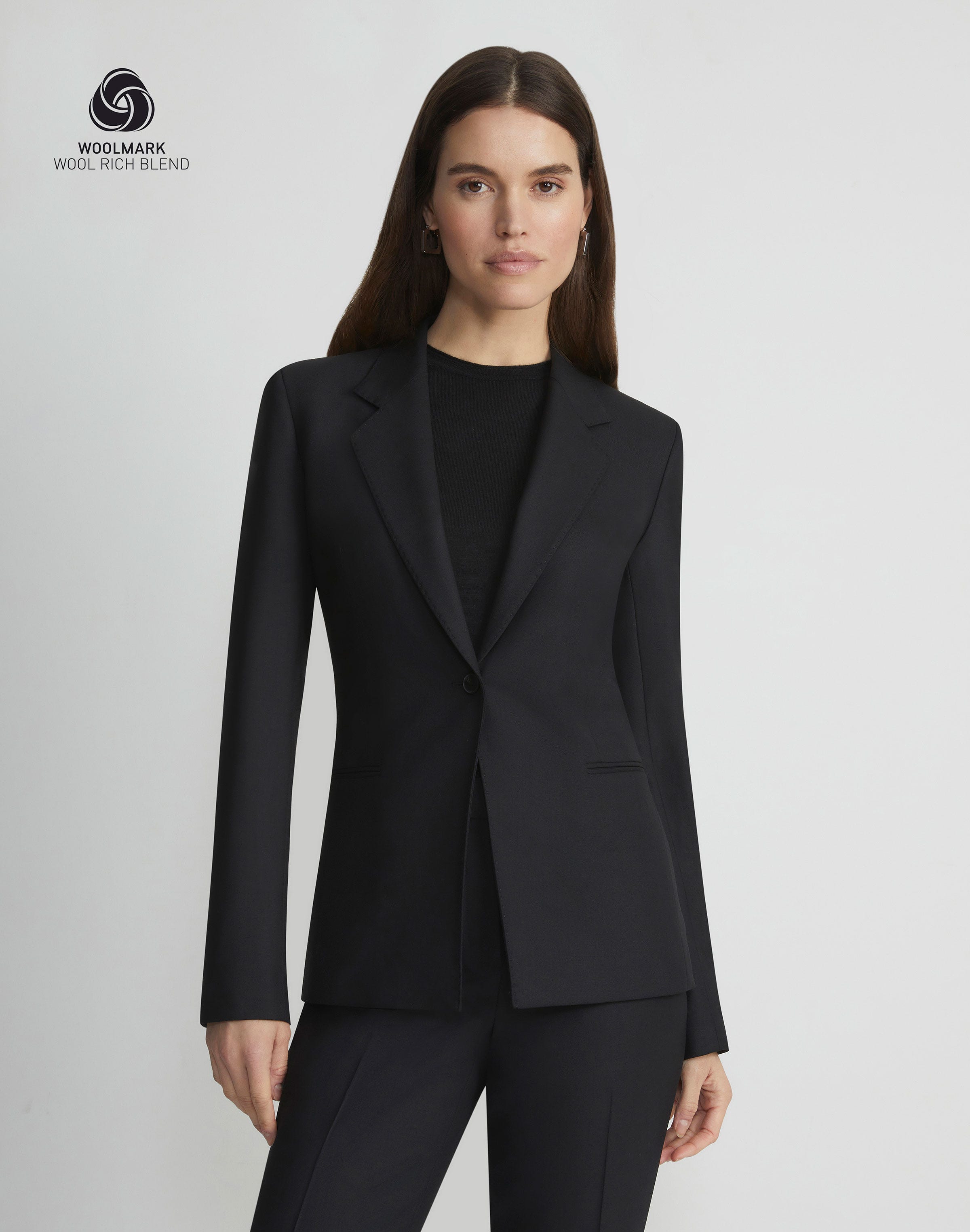 Petite Responsible Stretch Wool Single Button Blazer