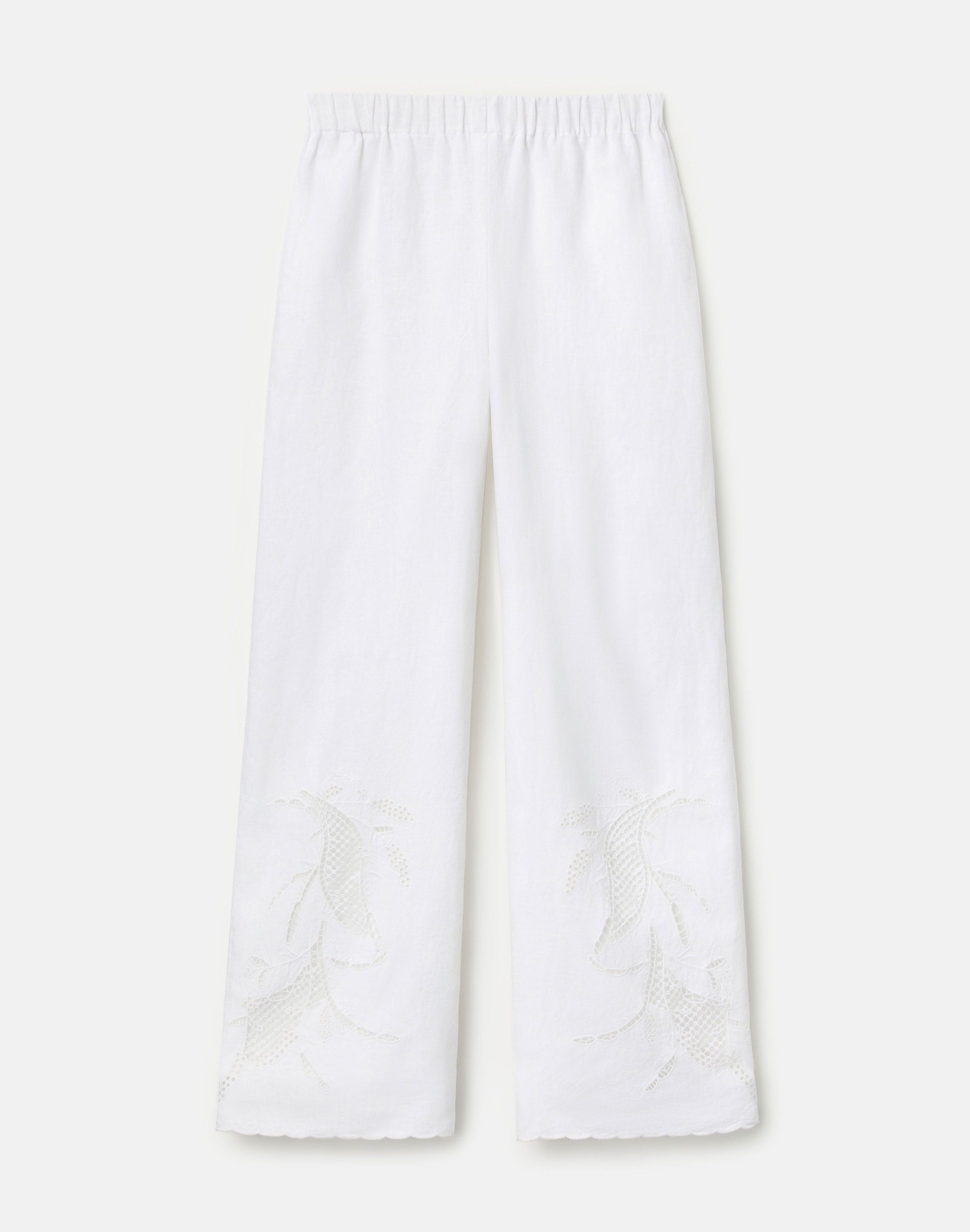 Organic Linen Embroidered Cutout Riverside Wide Leg Pant