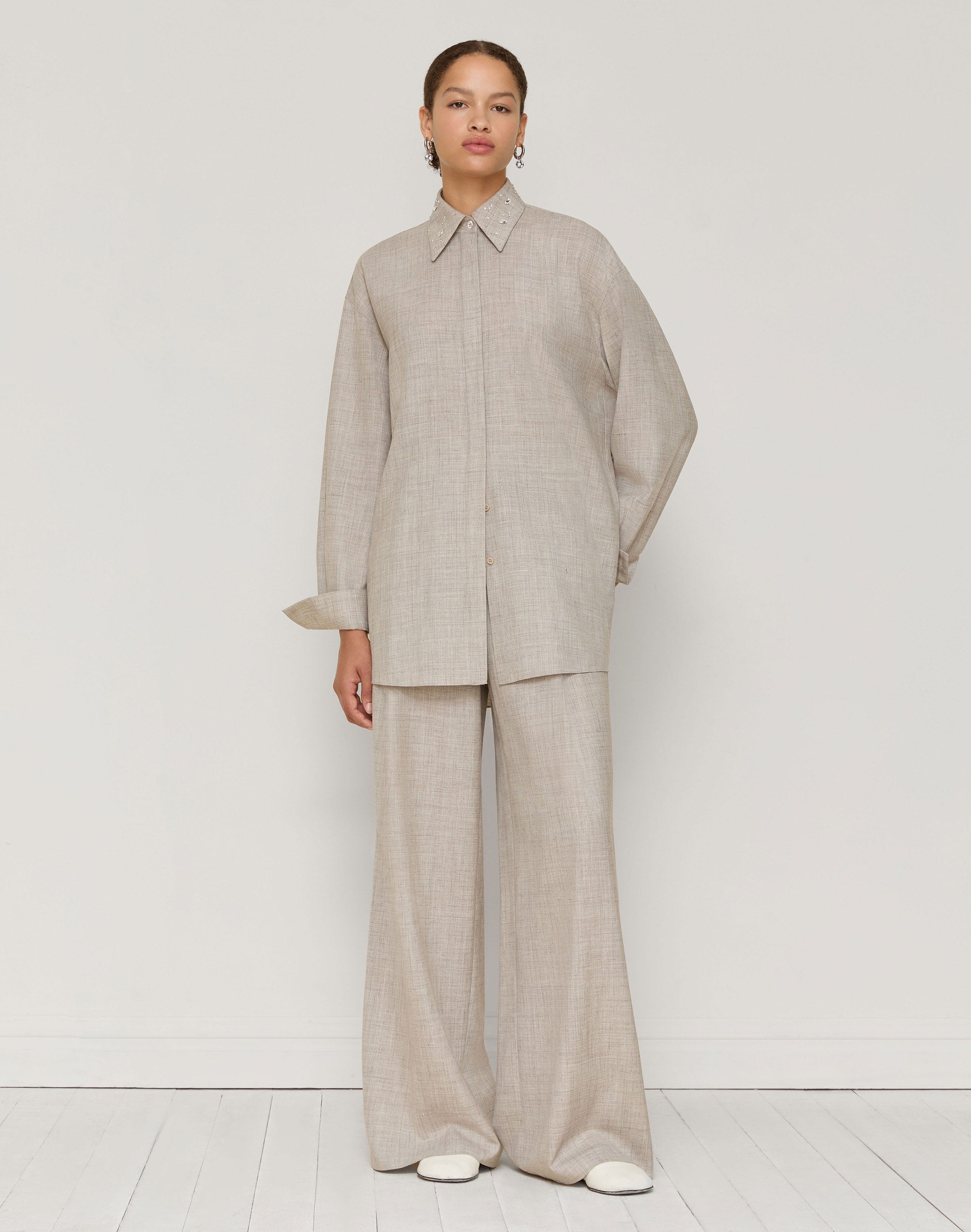 Tropical Wool-Silk Astor Pleated Wide Leg Pant