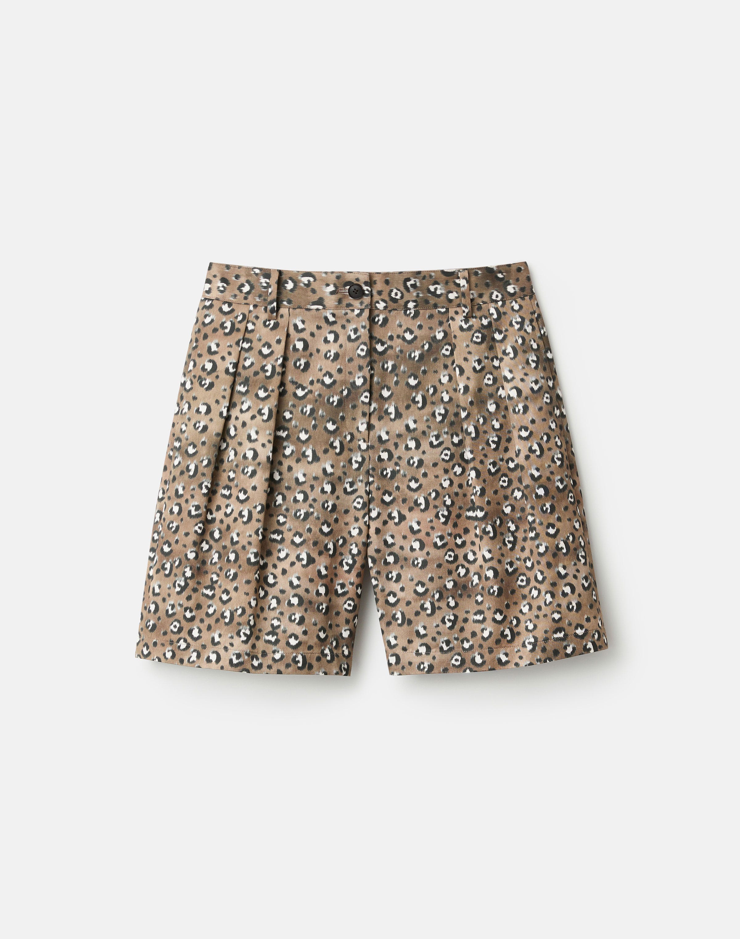 Leopard Print Cotton-Viscose Twill Park Wide Leg Short