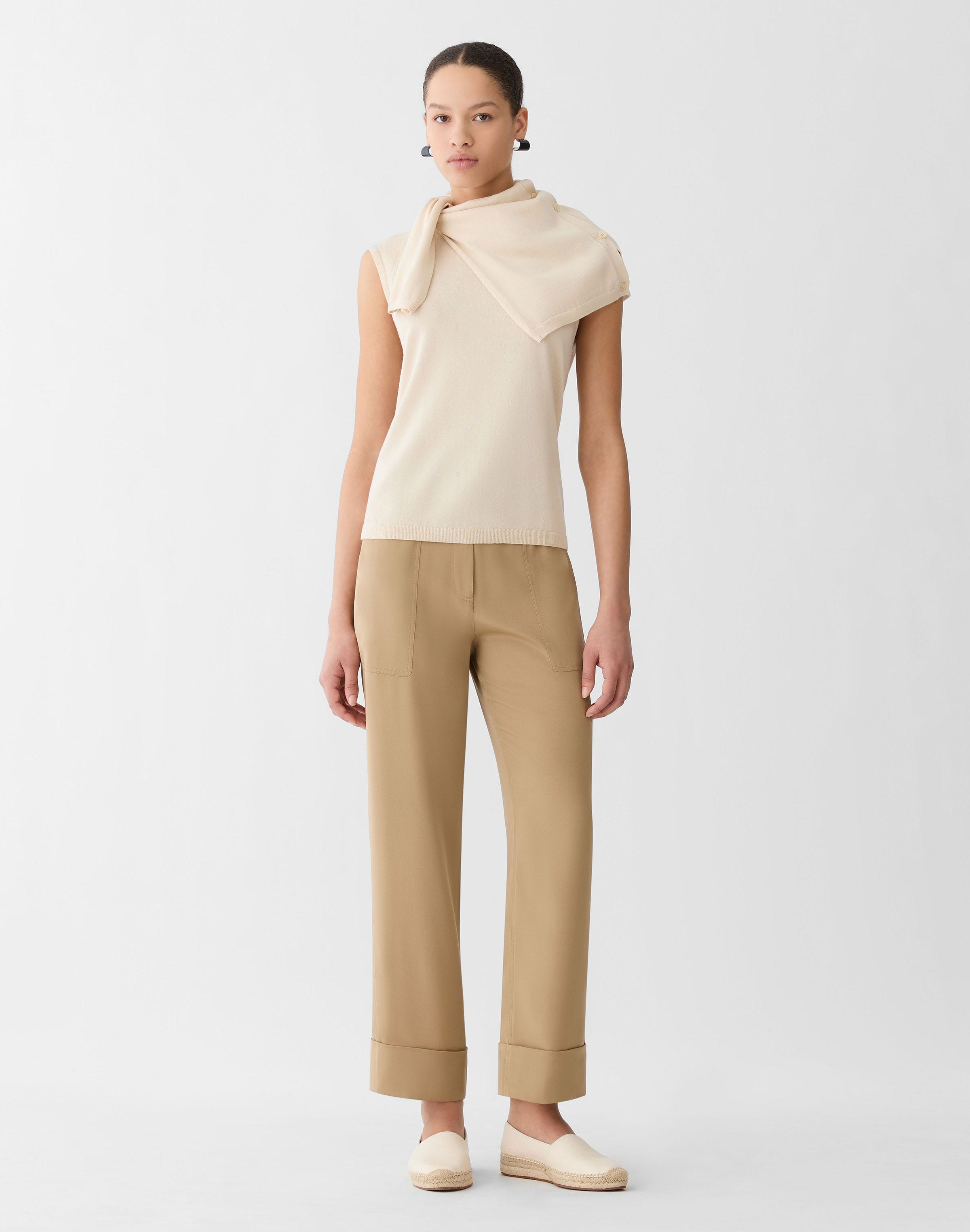 Plus-Size Organic Silk Stretch Georgette Highline Straight Ankle Pant