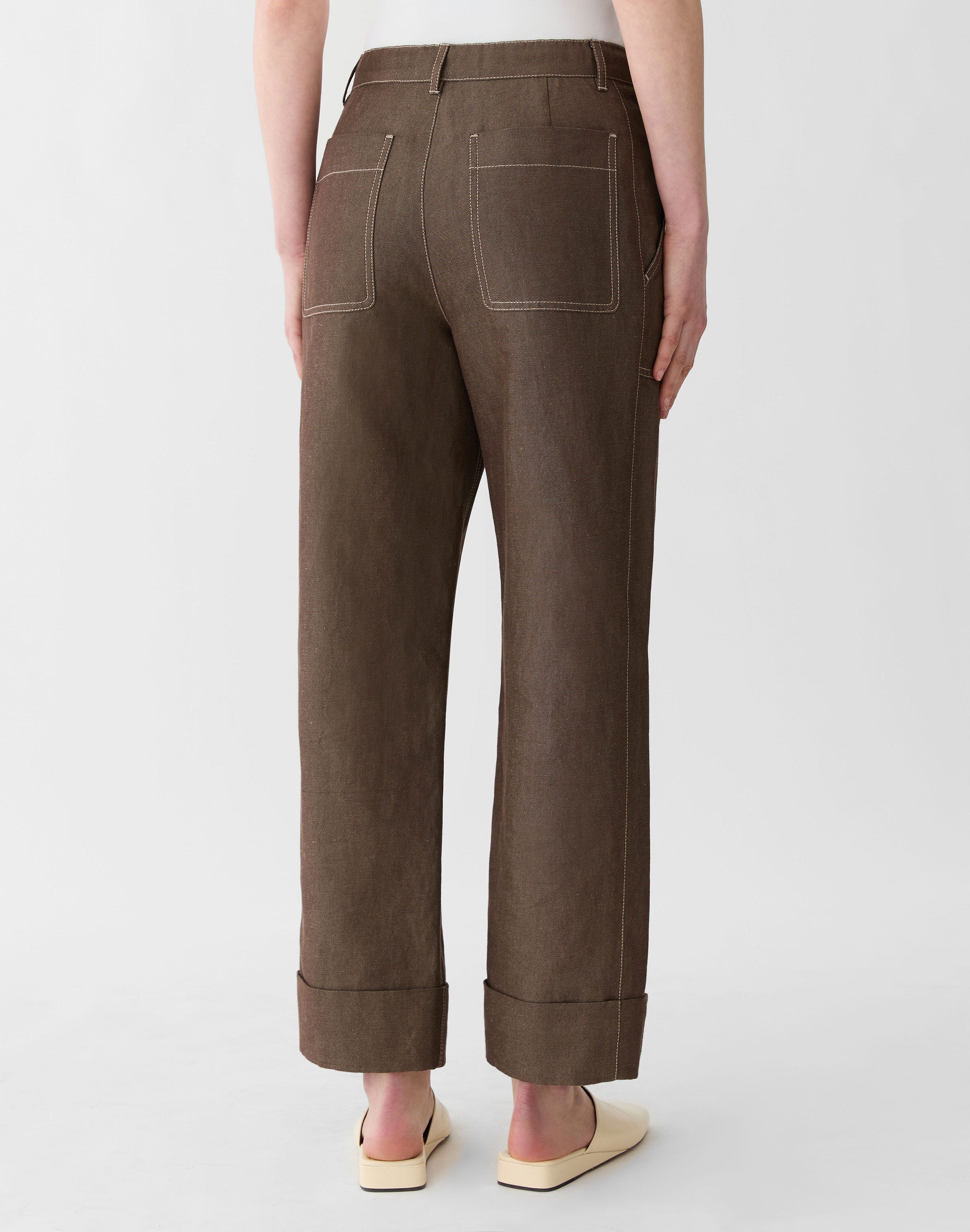 Cotton-Linen Highline Straight Ankle Pant