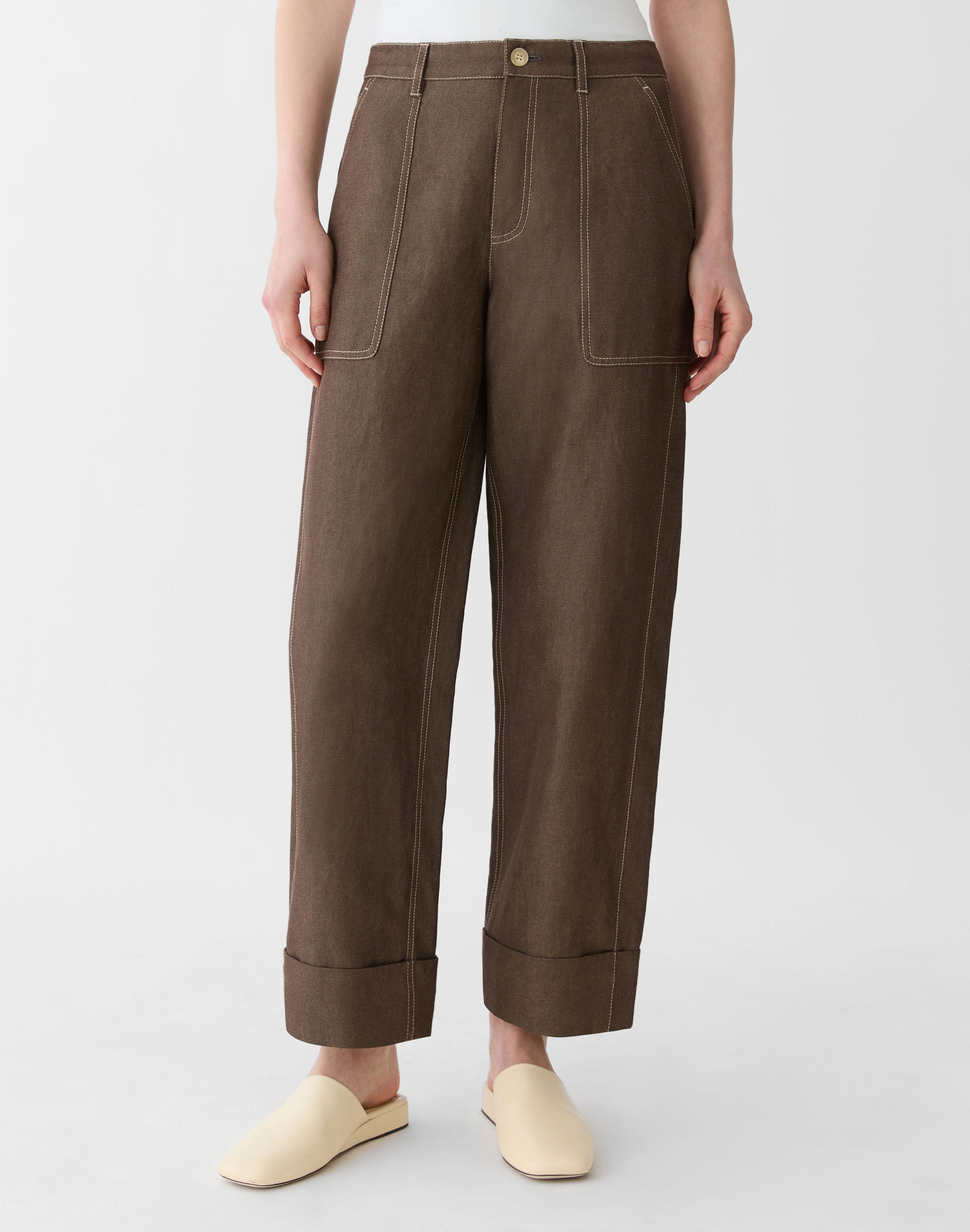 Cotton-Linen Highline Straight Ankle Pant