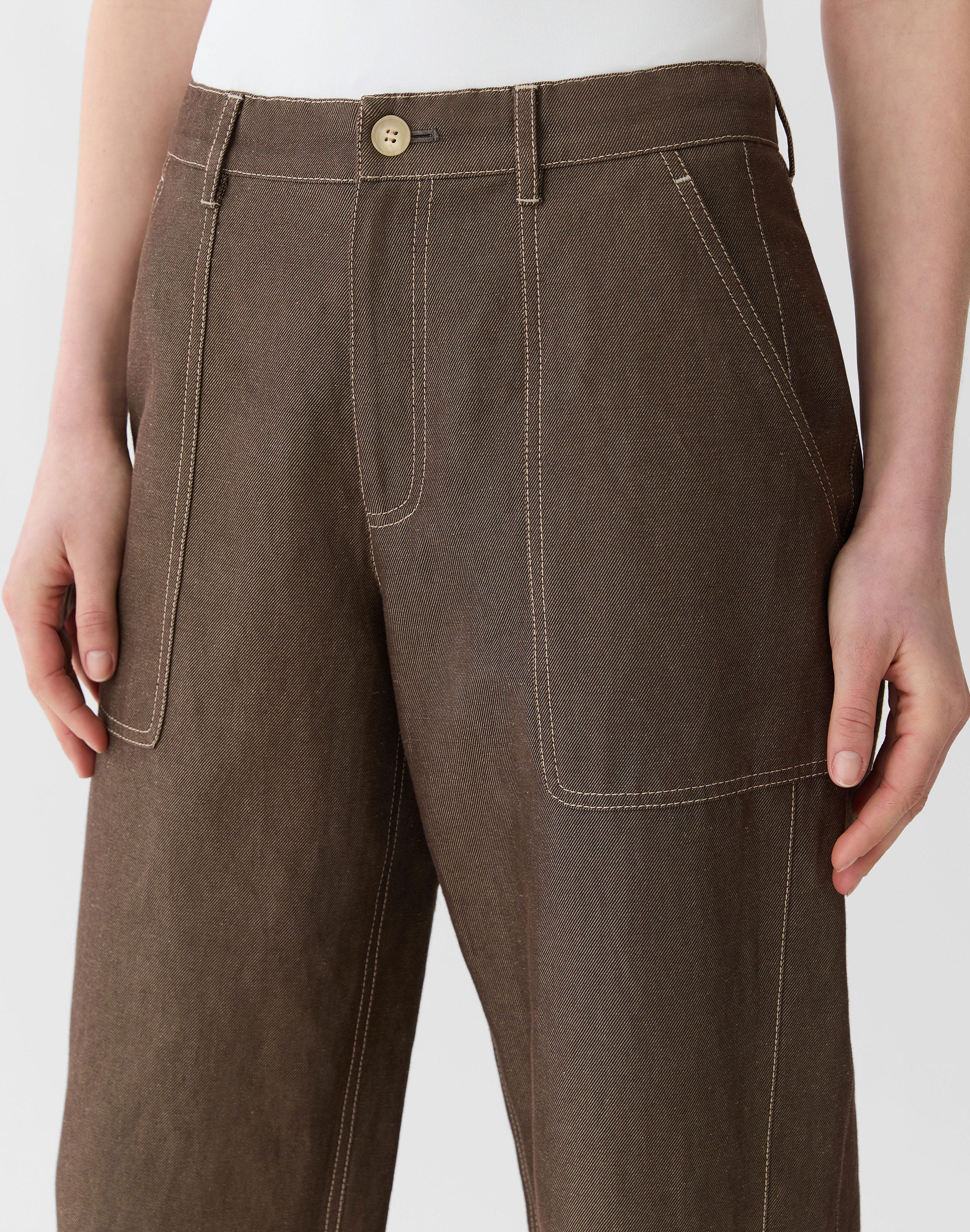 Cotton-Linen Highline Straight Ankle Pant