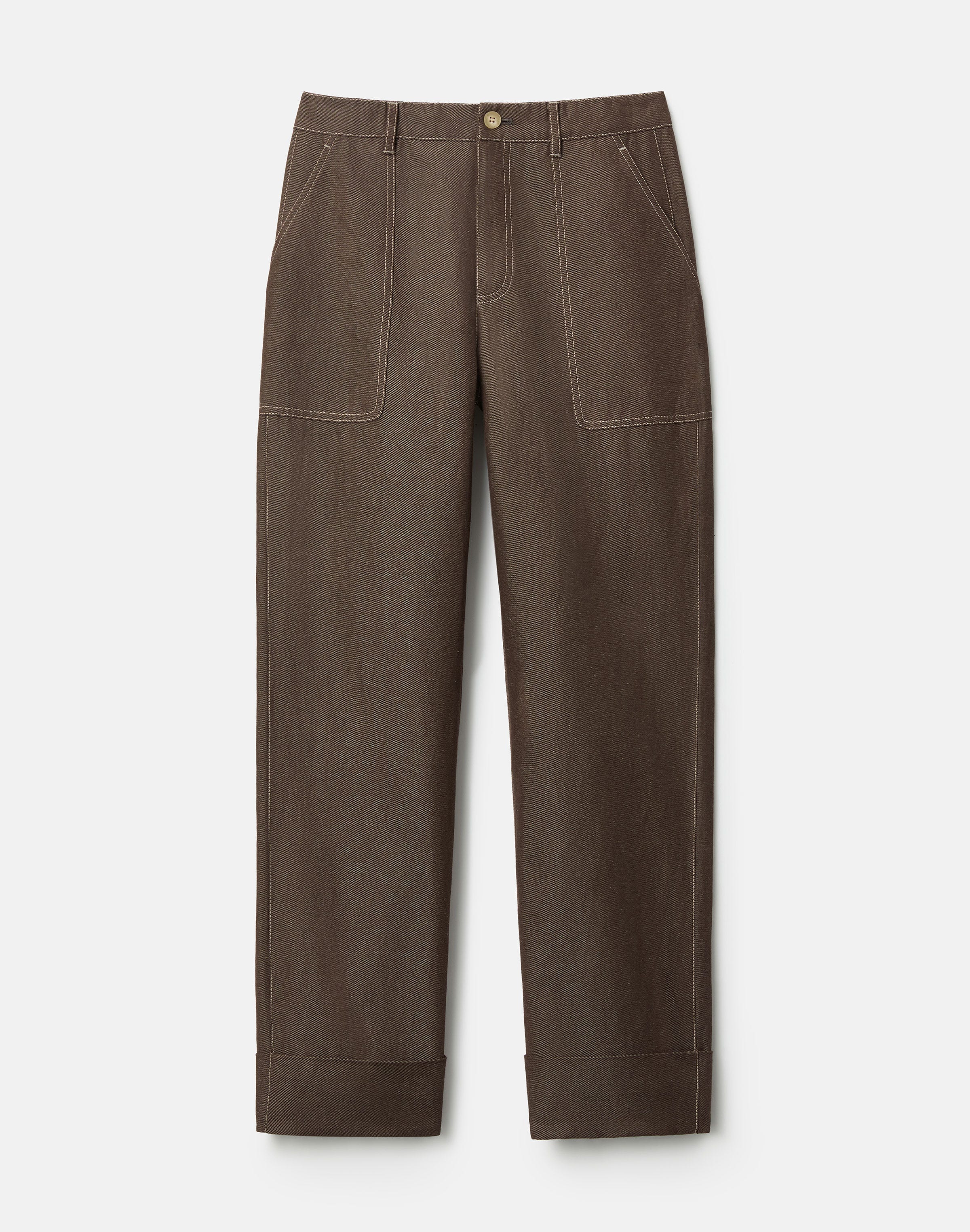 Cotton-Linen Highline Straight Ankle Pant