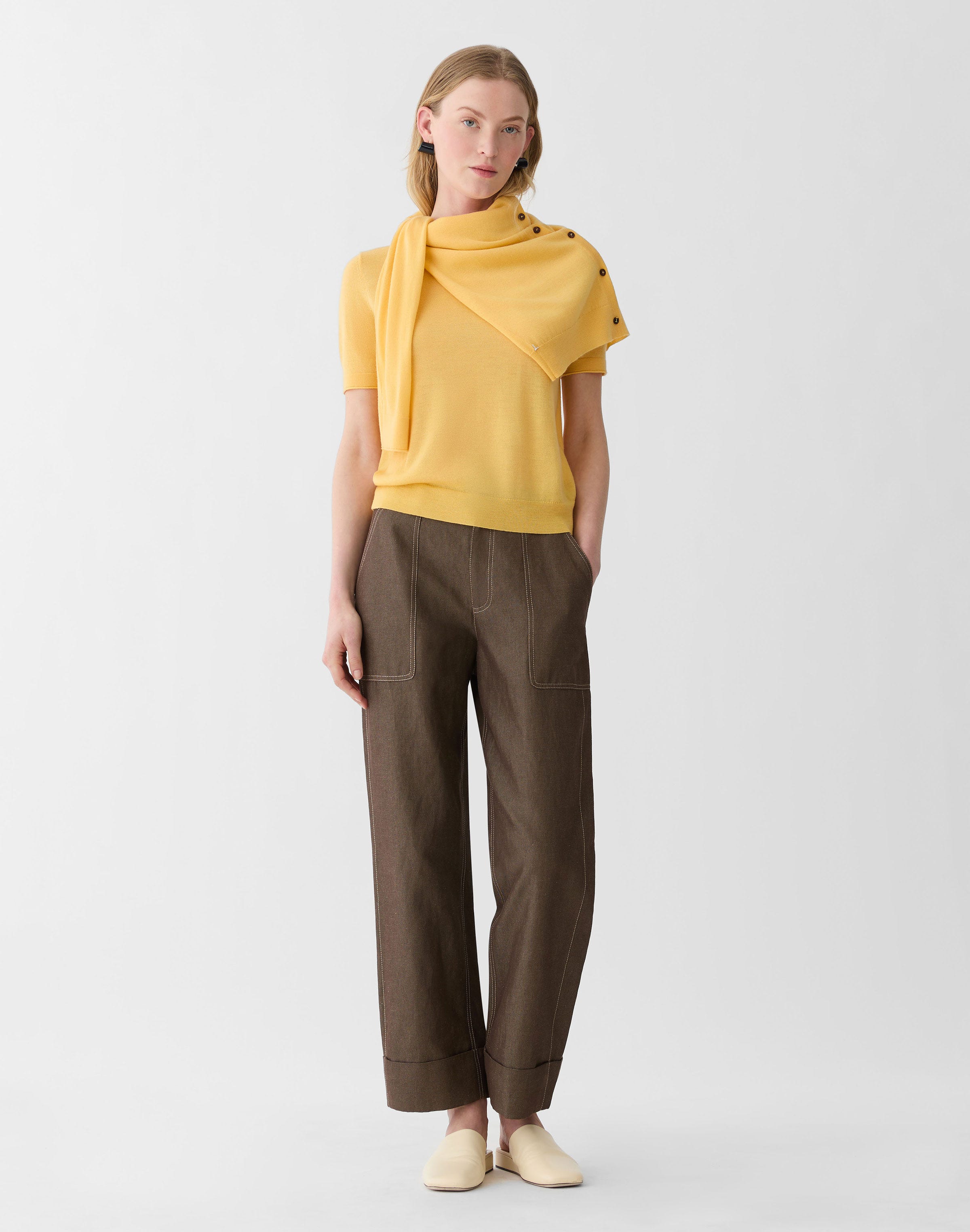 Cotton-Linen Highline Straight Ankle Pant