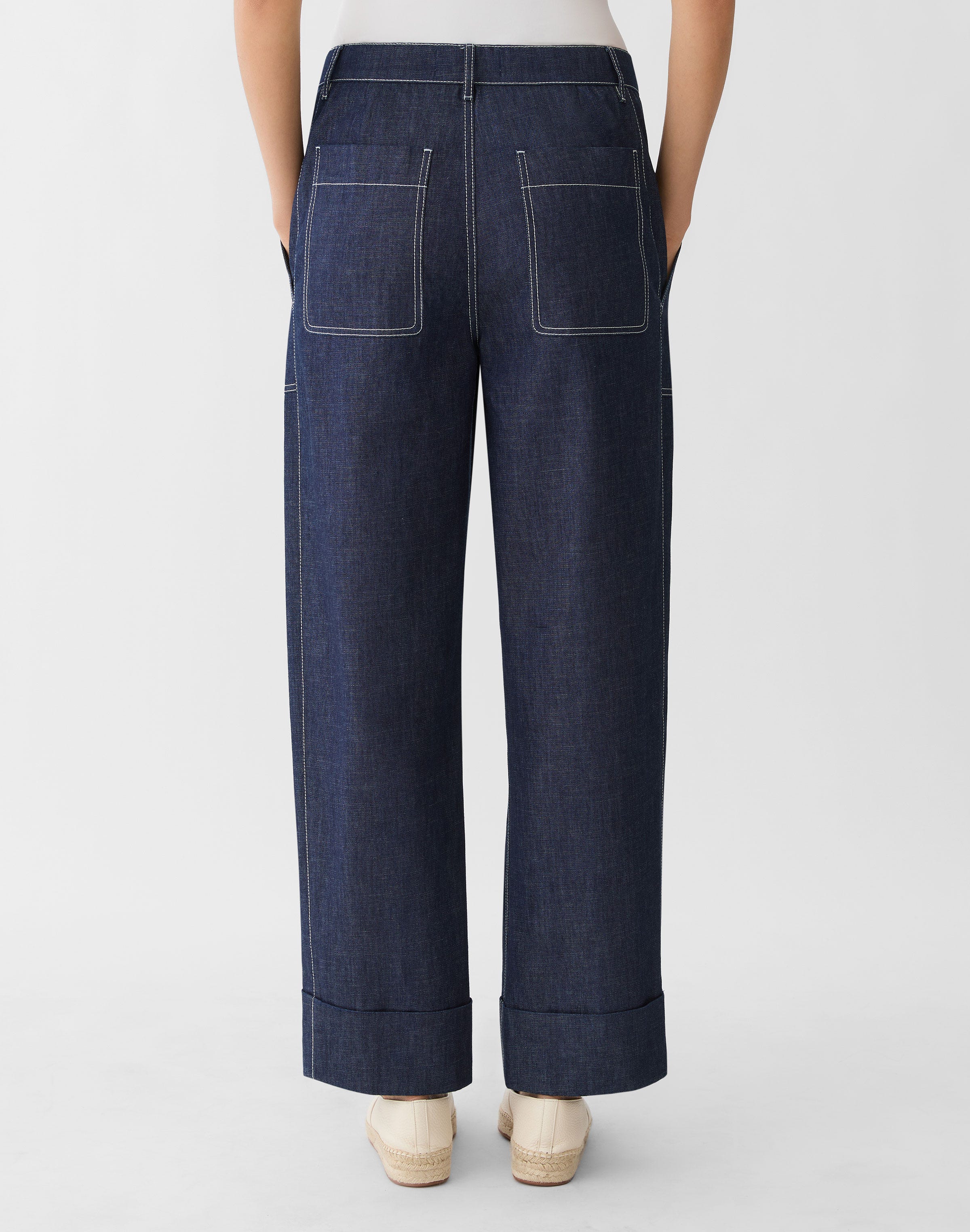 Plus-Size Chambray Highline Straight Ankle Pant