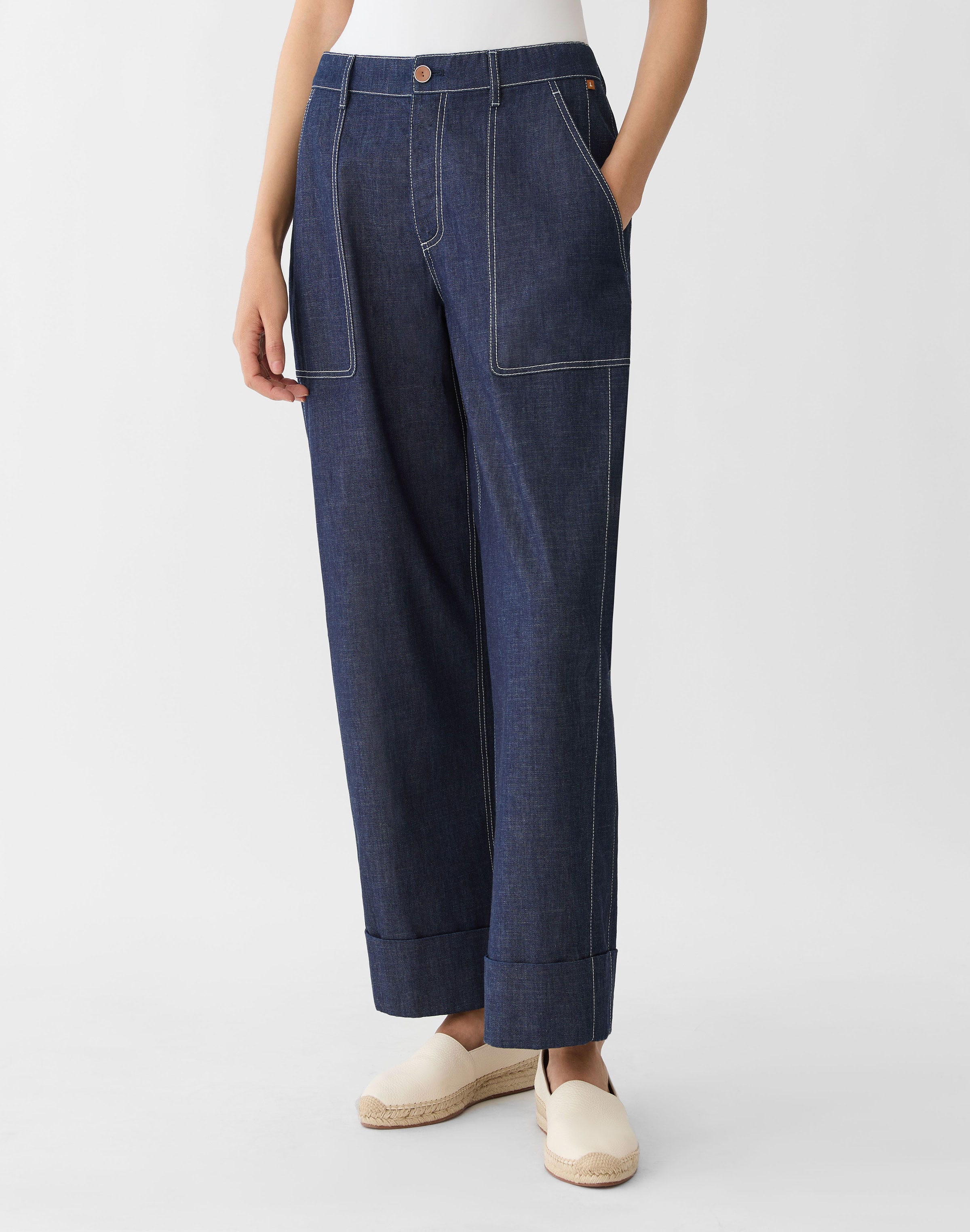 Plus-Size Chambray Highline Straight Ankle Pant