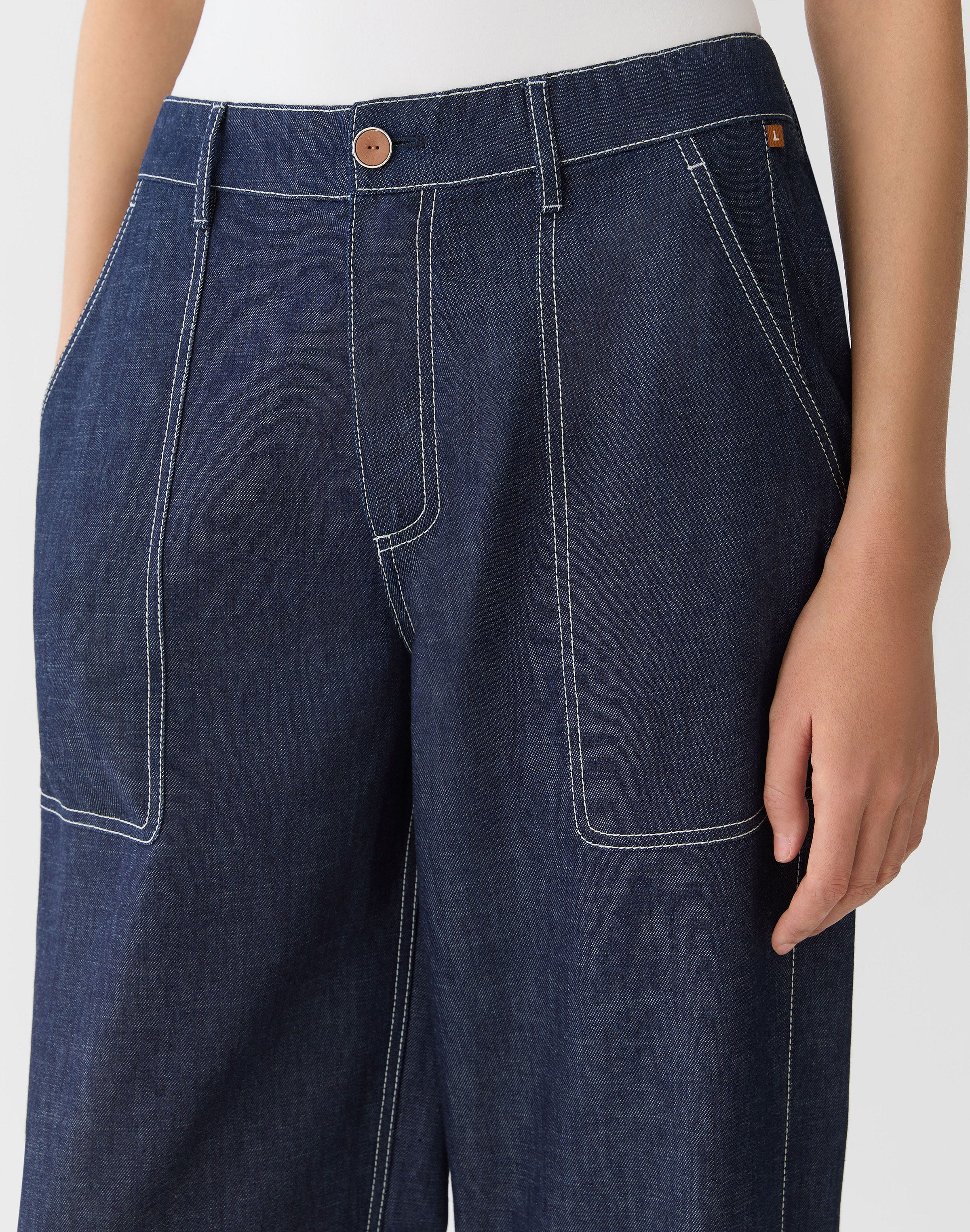 Plus-Size Chambray Highline Straight Ankle Pant