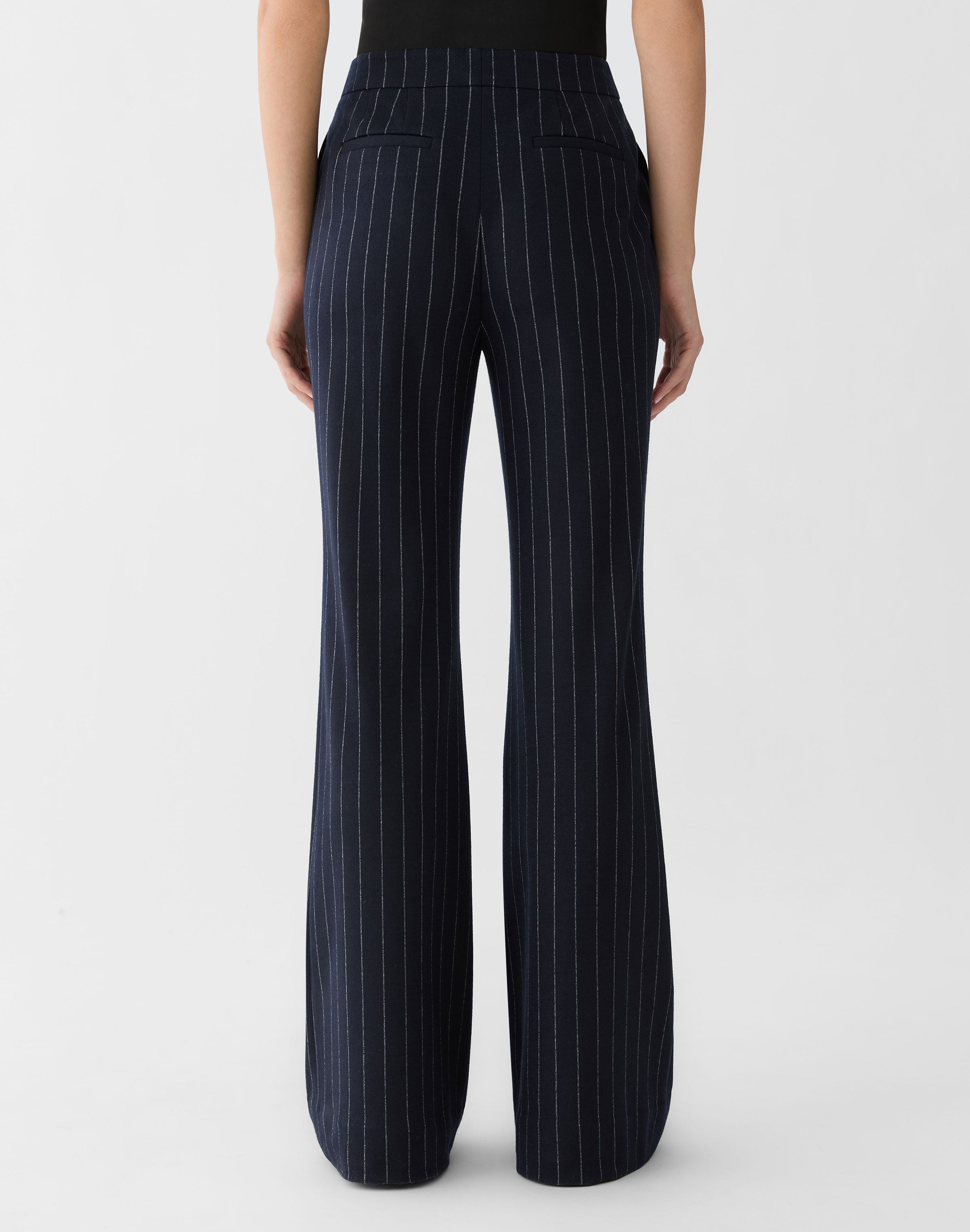 Pinstripe Wool Jersey Lafayette Flare Pant