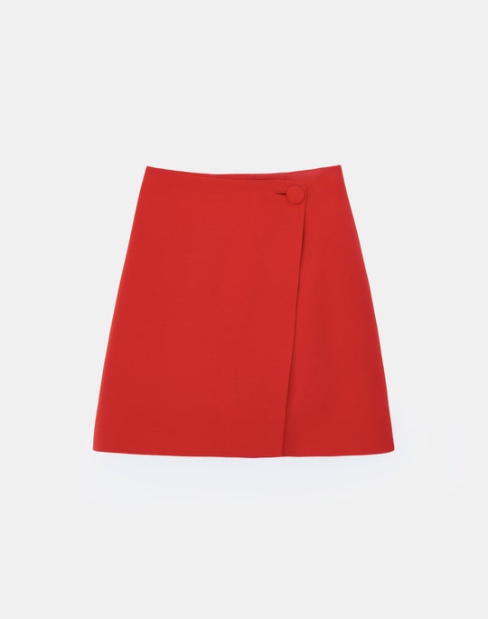Wool-Silk Crepe Wrap Mini Skirt