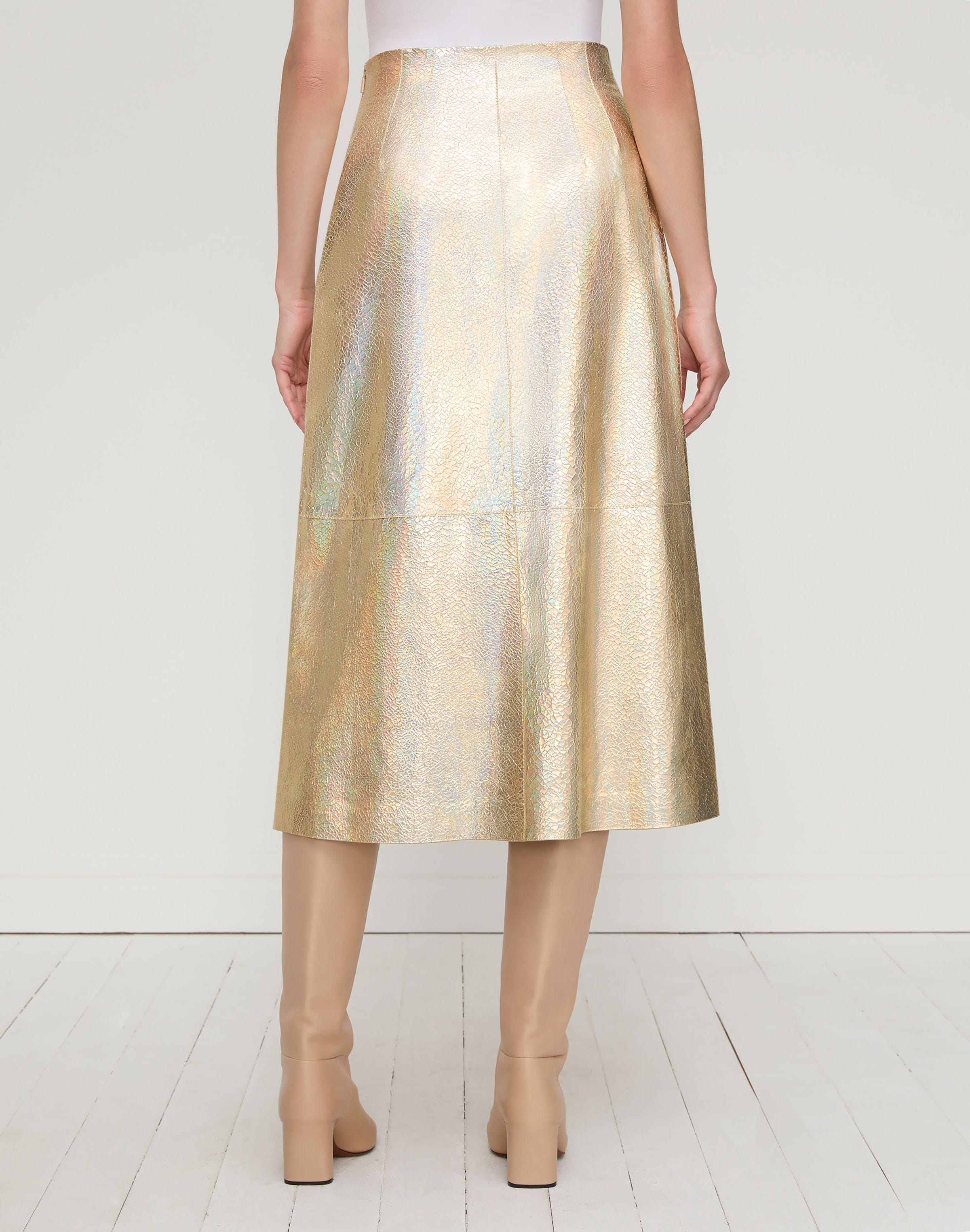 Iridescent Crackle Suede A-Line Skirt