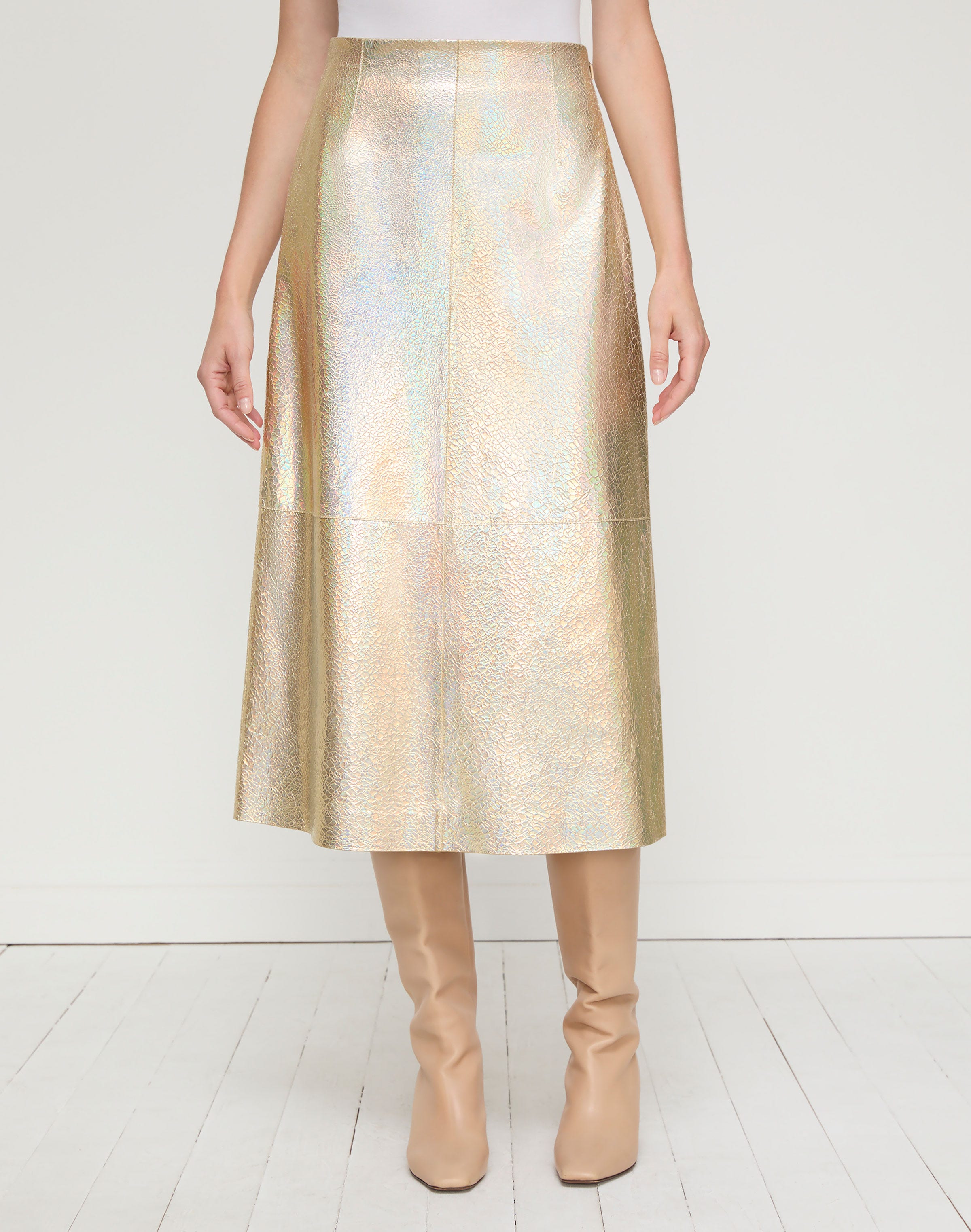 Iridescent Crackle Suede A-Line Skirt