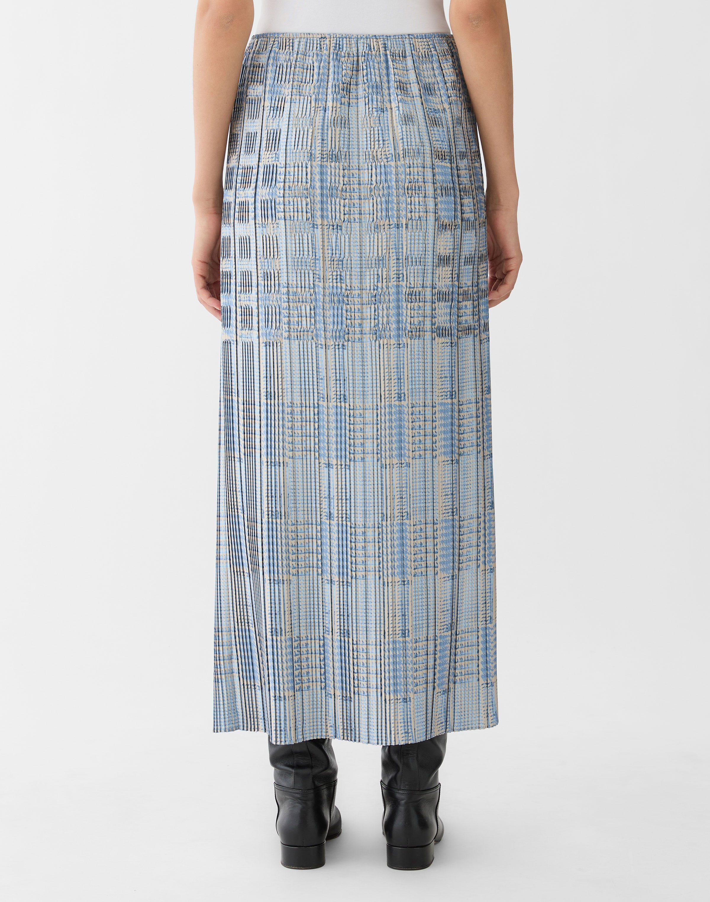 Glen Plaid Print Twill Plissé Skirt