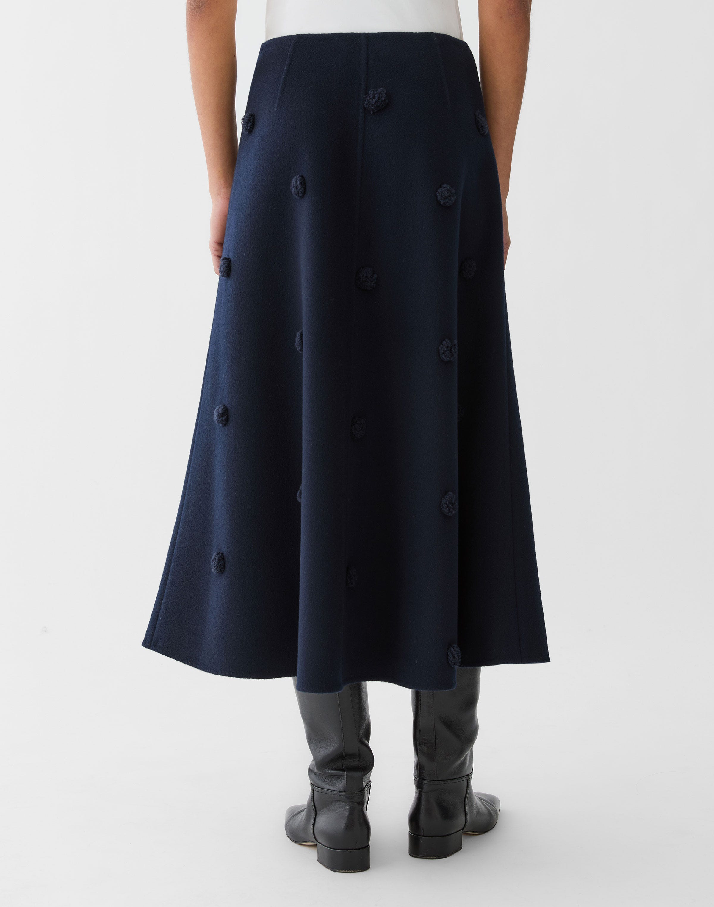 Wool-Cashmere Double Face Embellished Polka Dot Skirt