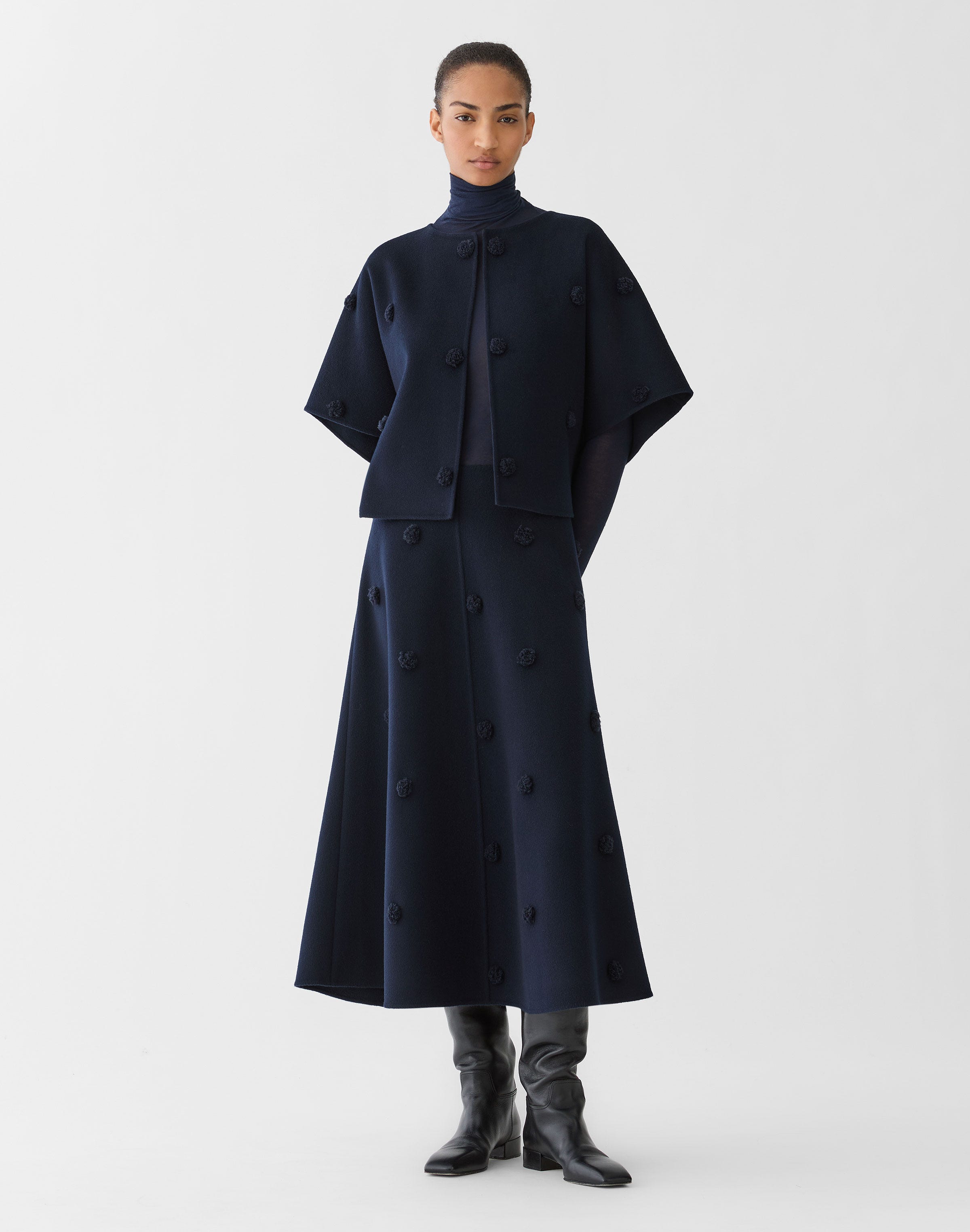 Wool-Cashmere Double Face Embellished Polka Dot Skirt