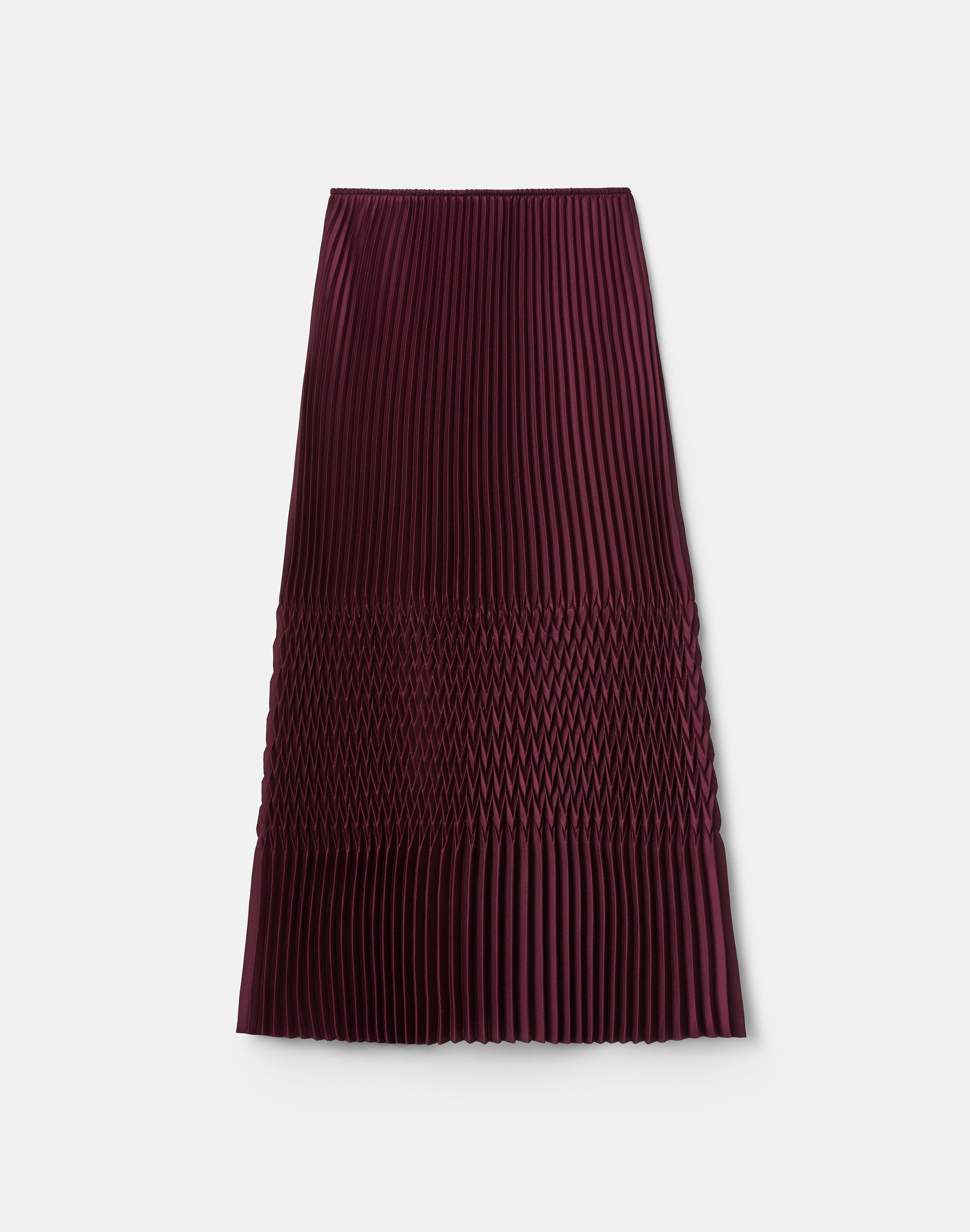Satin Plissé Straight Midi Skirt