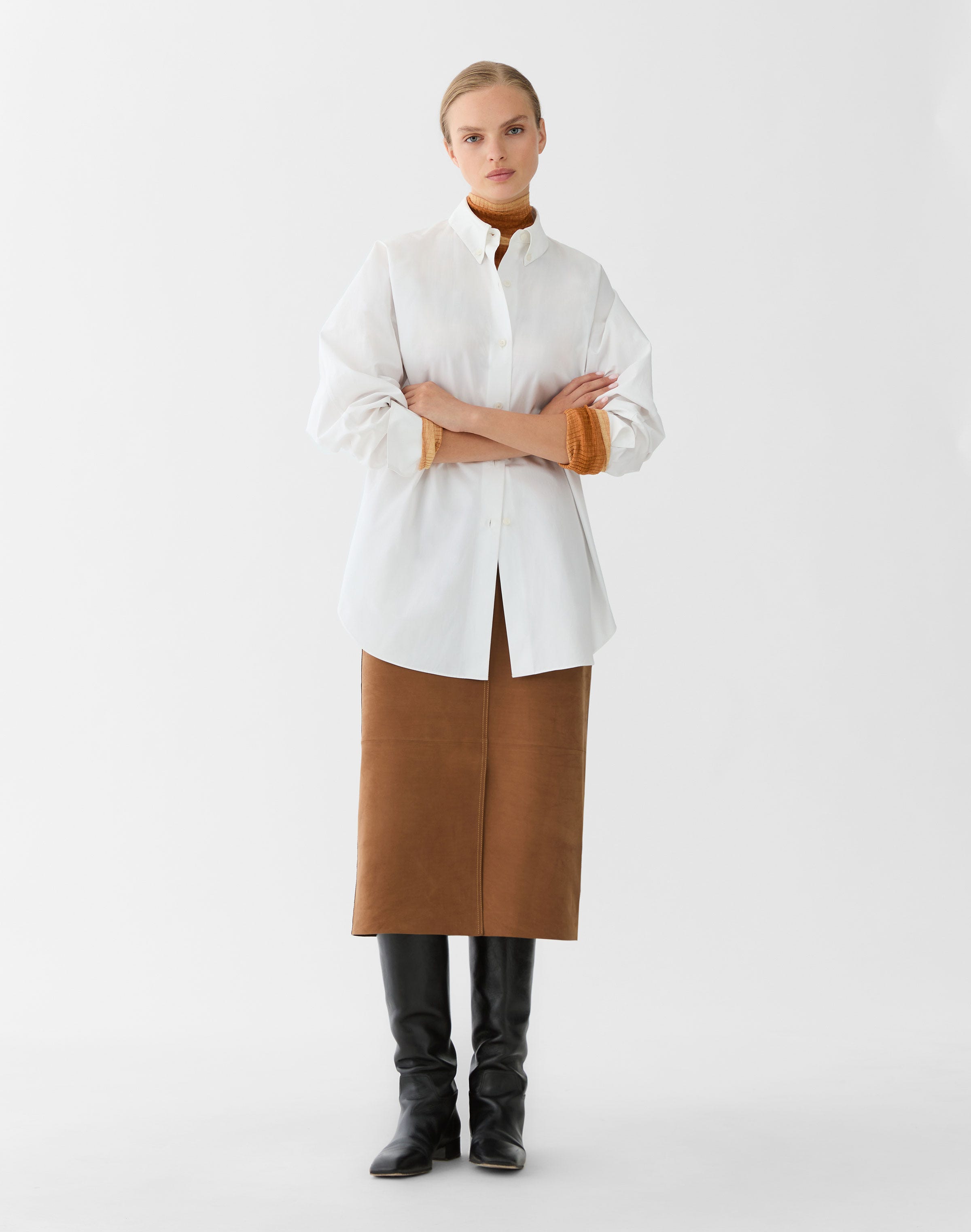 Nubuck Suede Front Slit Trouser Skirt