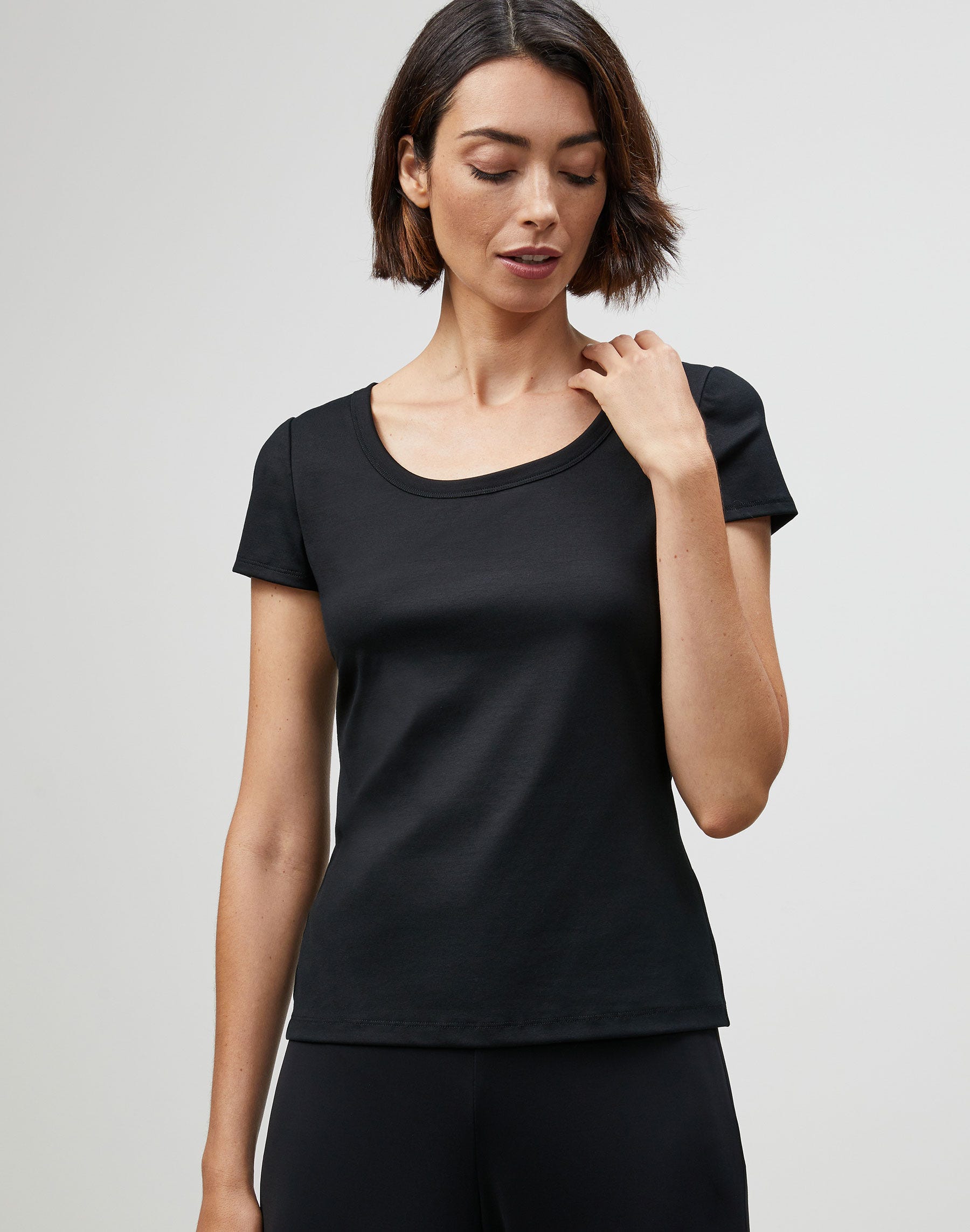 Cotton Rib Scoop Neck T-Shirt