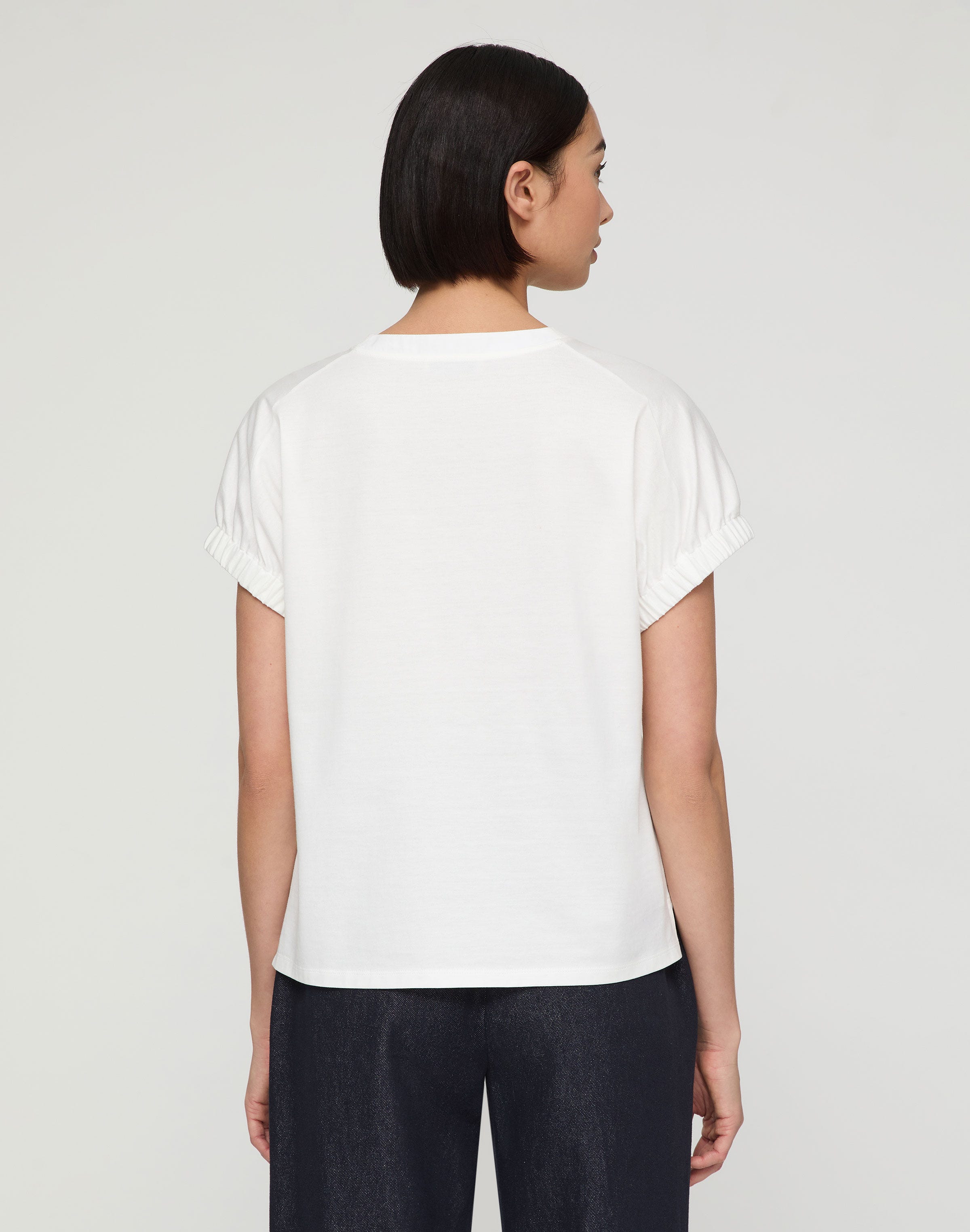 Cotton Jersey Gathered Cuff T-Shirt
