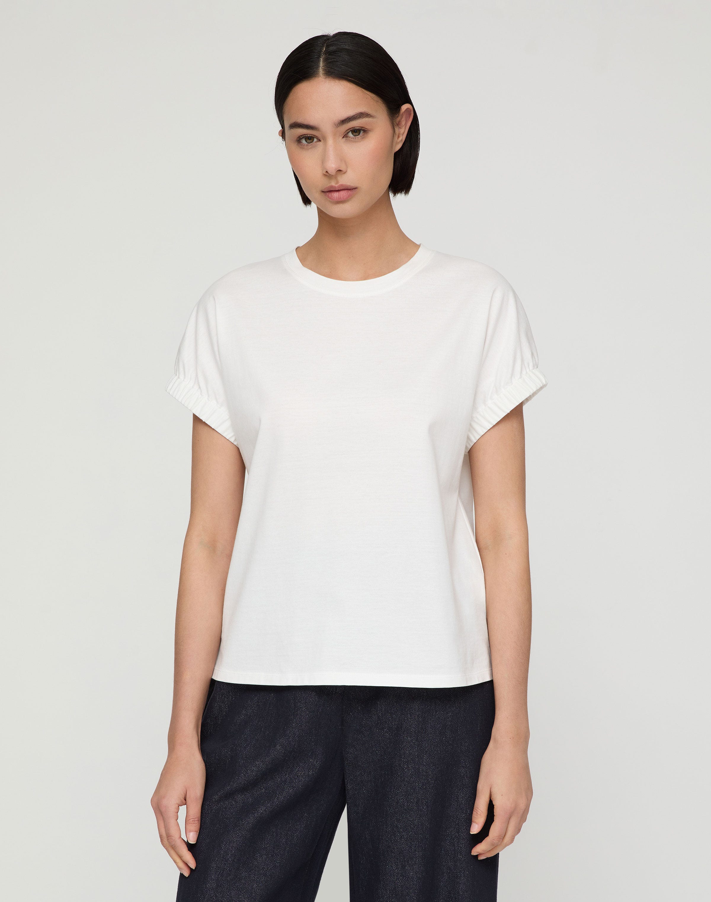 Cotton Jersey Gathered Cuff T-Shirt