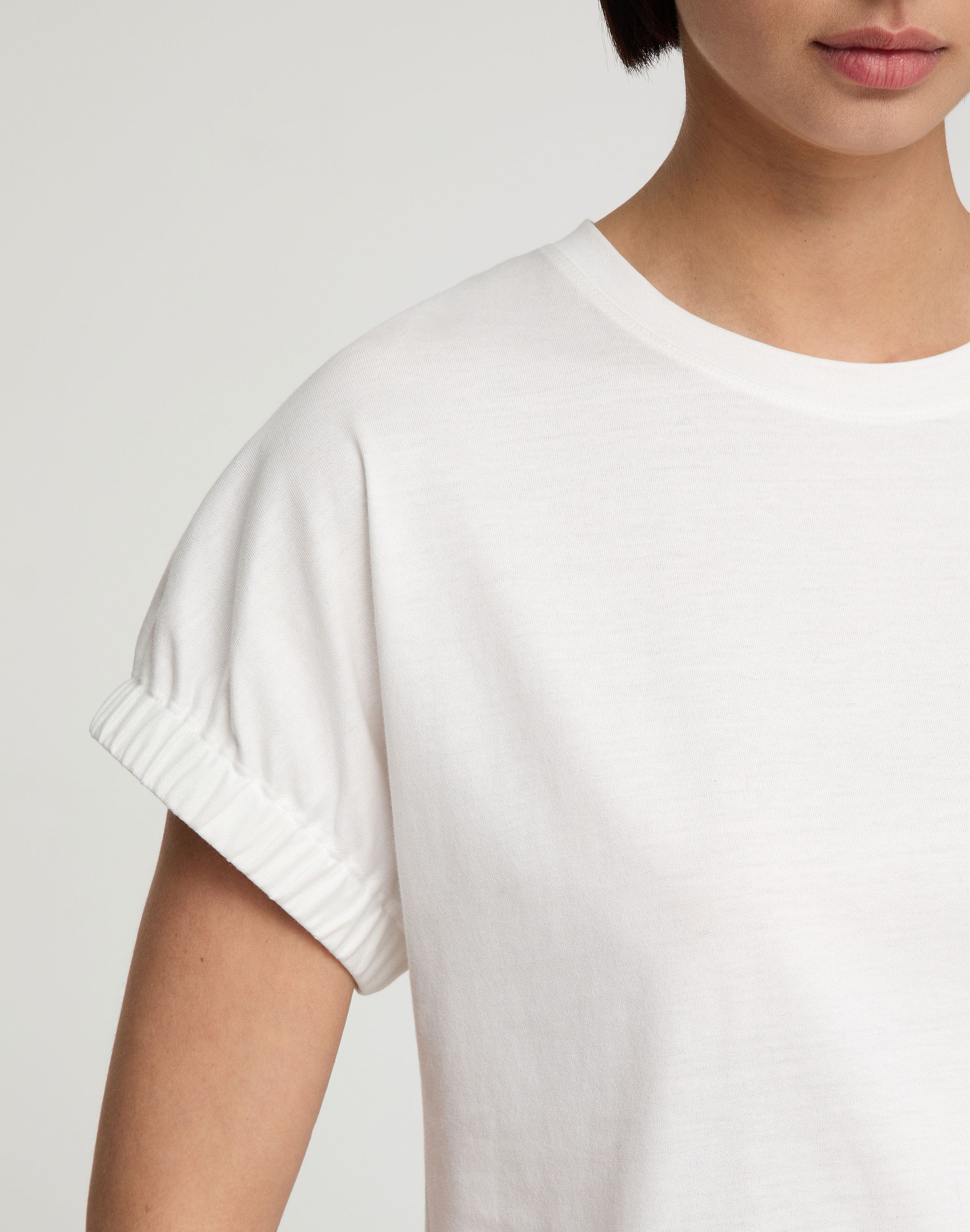 Cotton Jersey Gathered Cuff T-Shirt