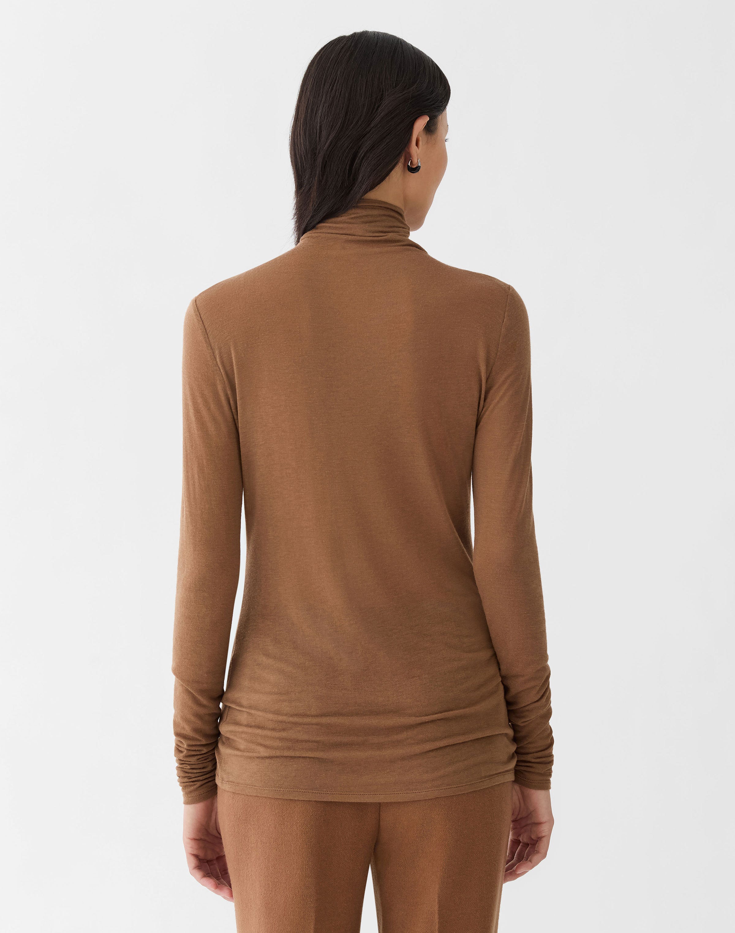 Viscose-Cashmere Jersey Elongated Fitted Turtleneck