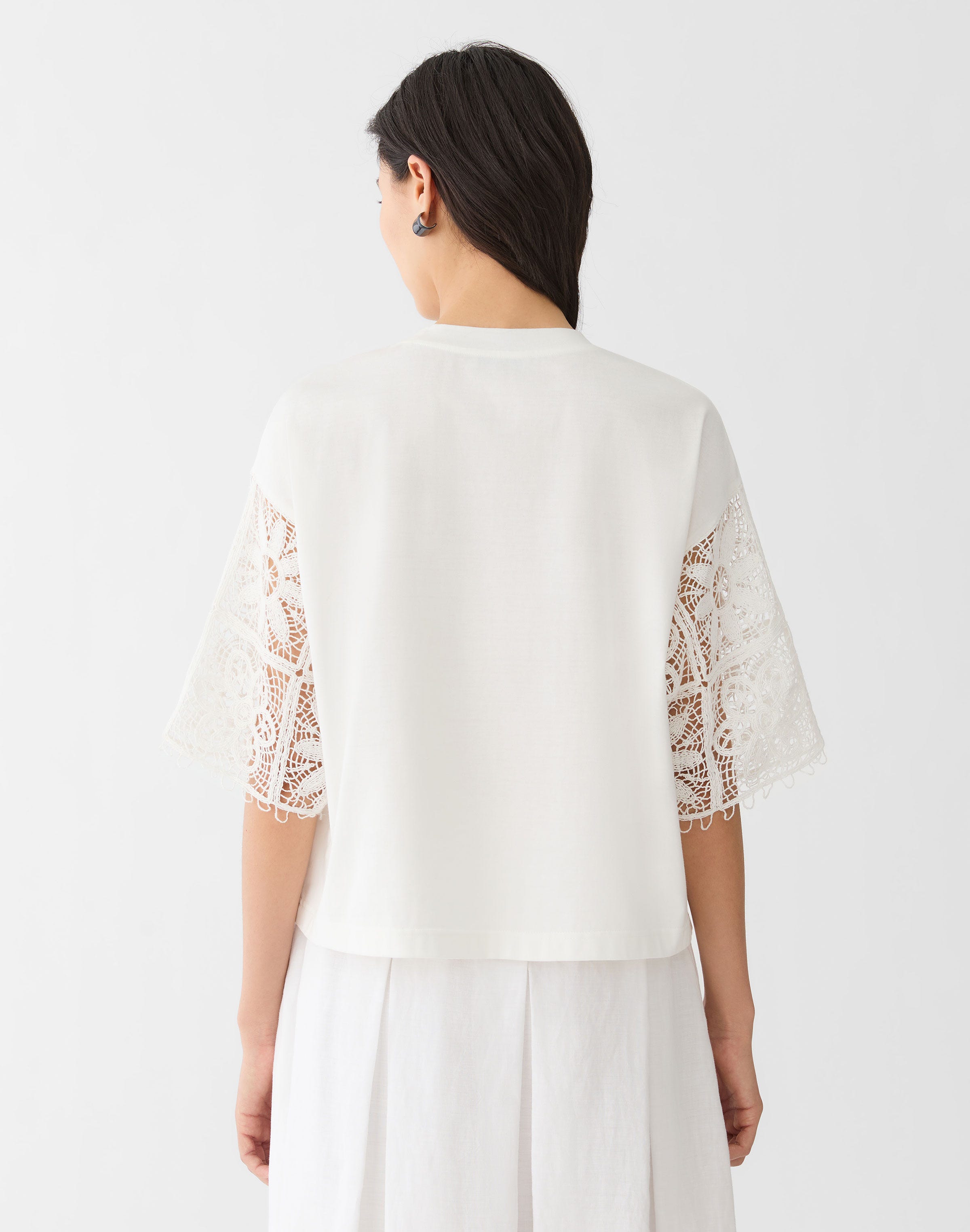 Cotton Jersey & Embroidered Lace Top