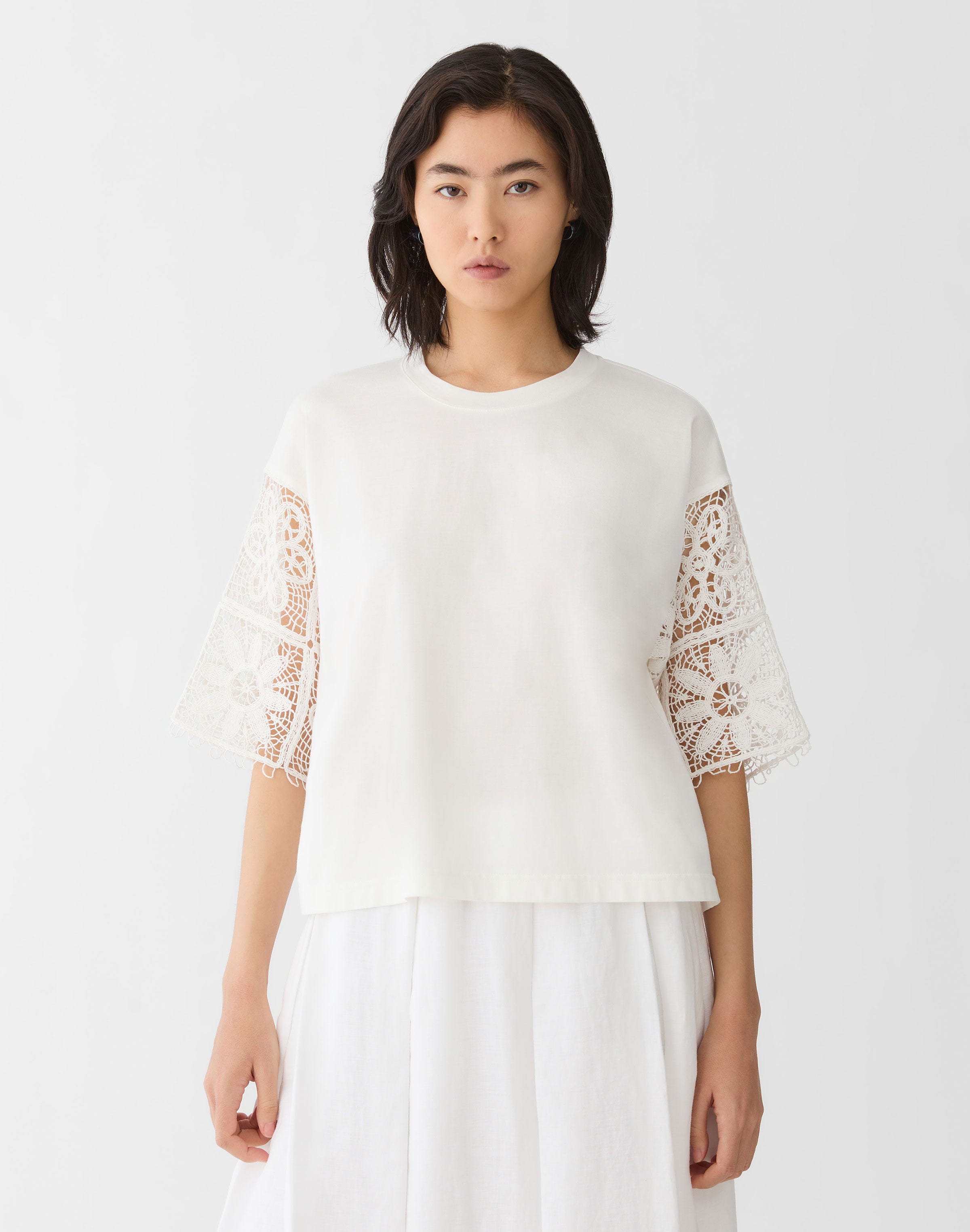 Cotton Jersey & Embroidered Lace Top