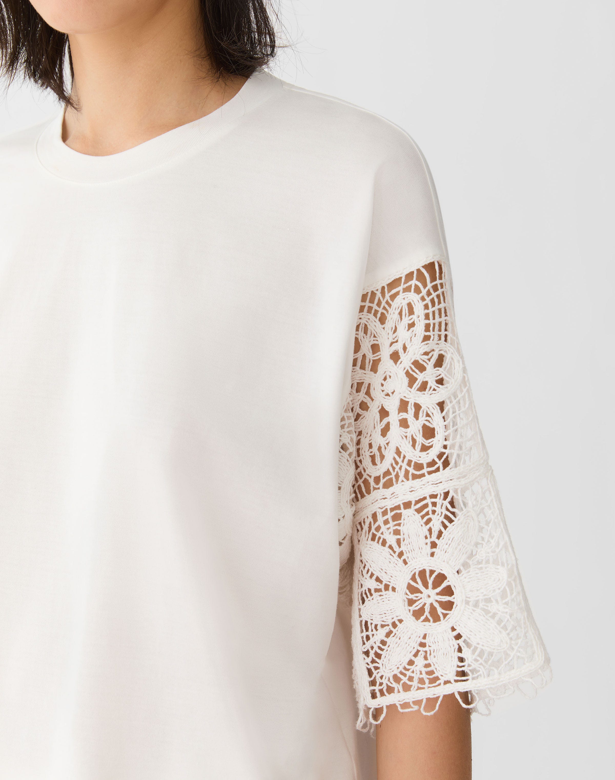 Cotton Jersey & Embroidered Lace Top