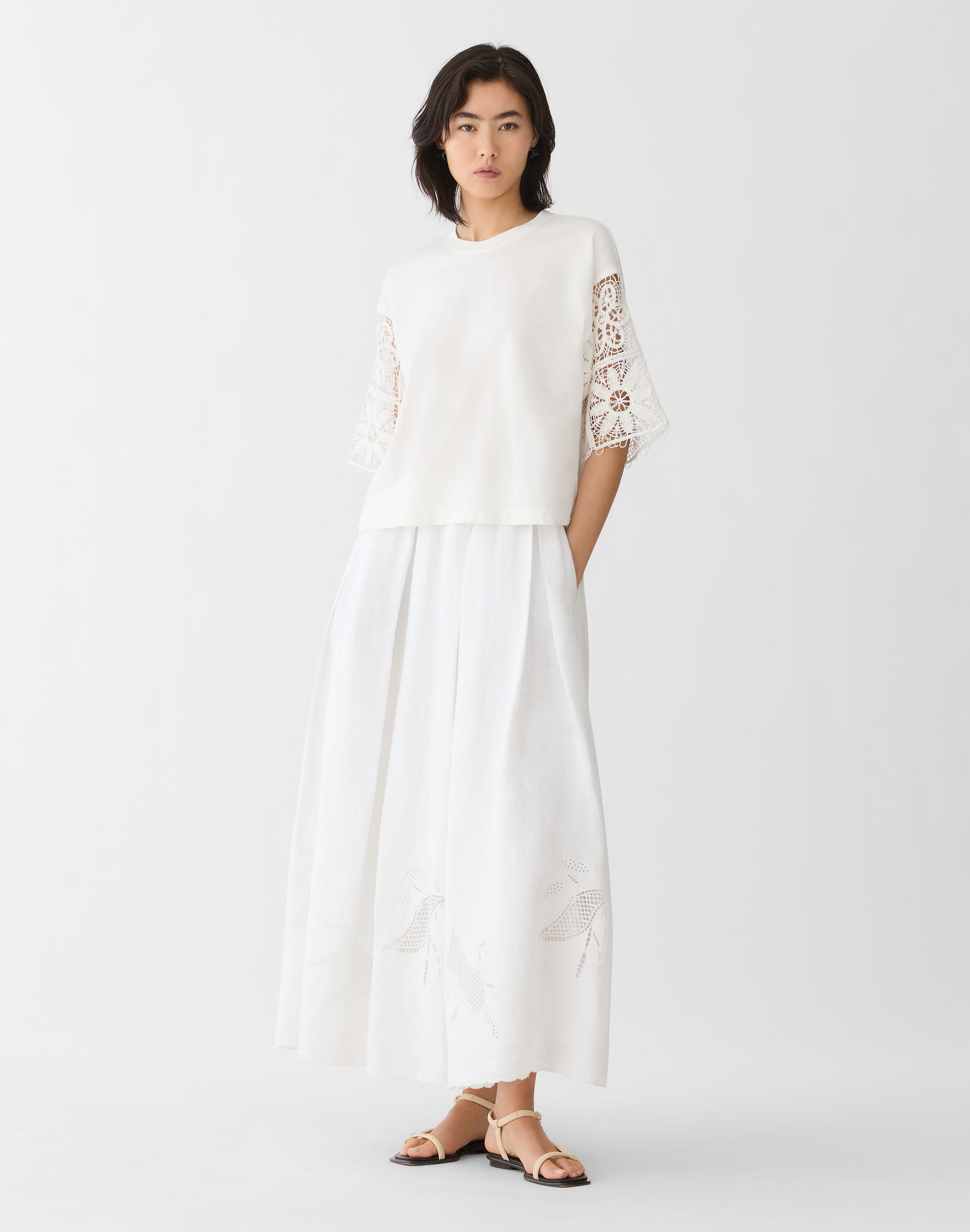 Cotton Jersey & Embroidered Lace Top
