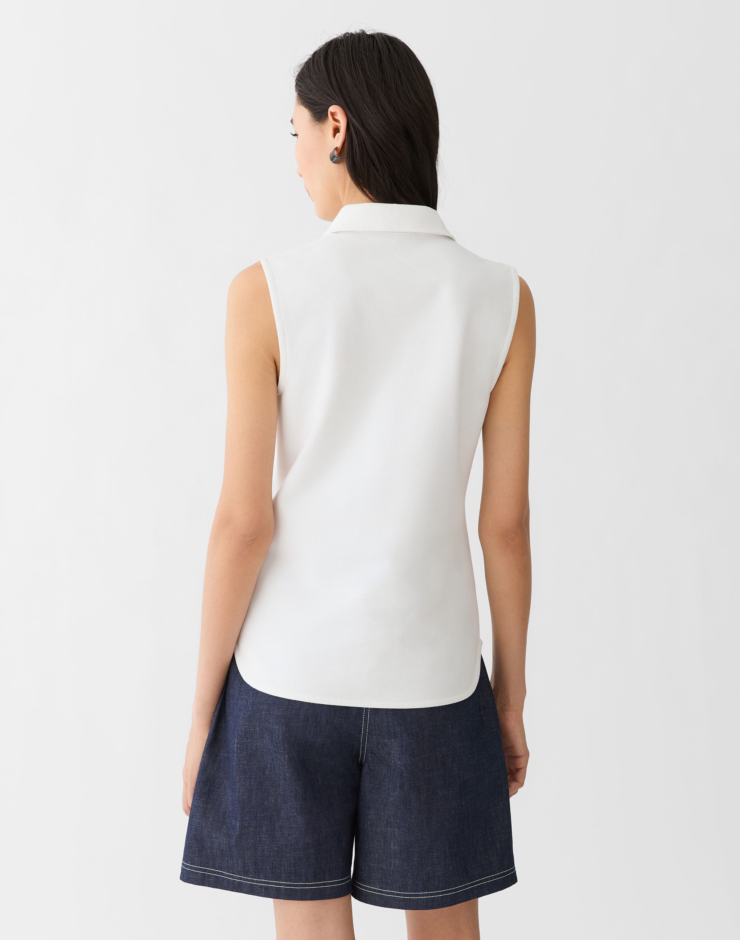 Cotton Piqué Jersey  Button Front Top