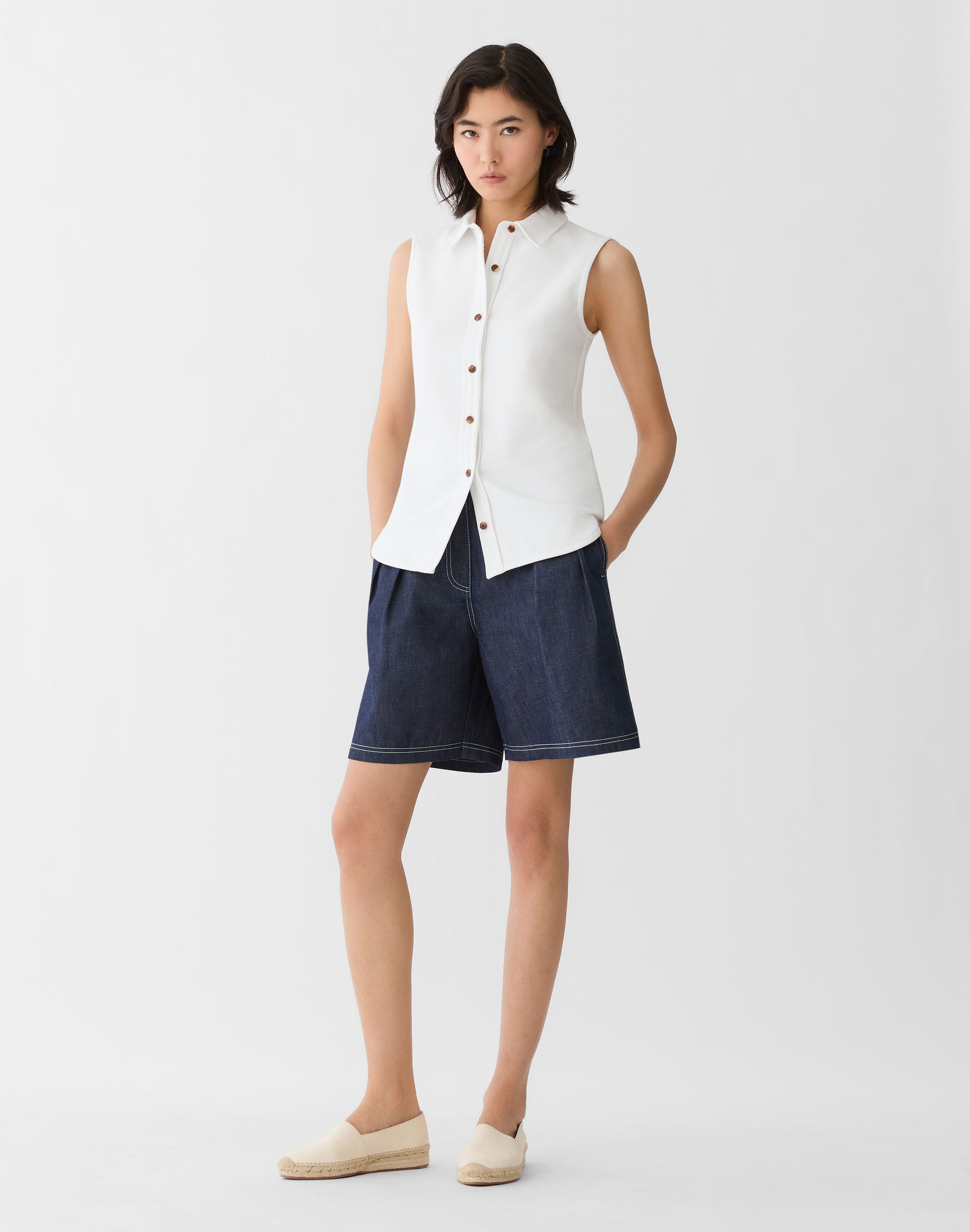 Cotton Piqué Jersey  Button Front Top