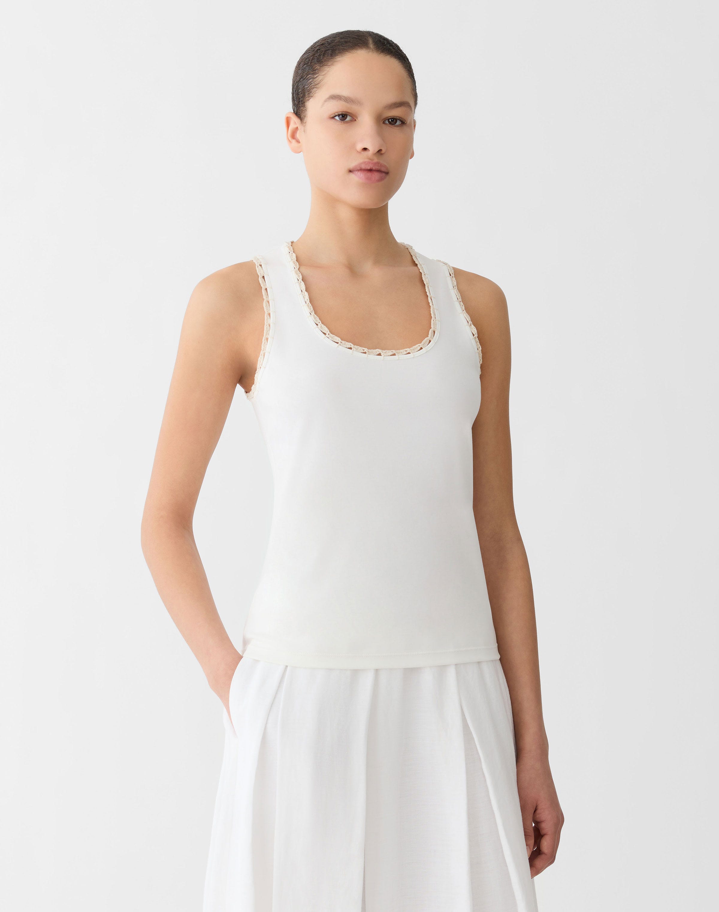 Cotton Rib Crochet Trim Tank