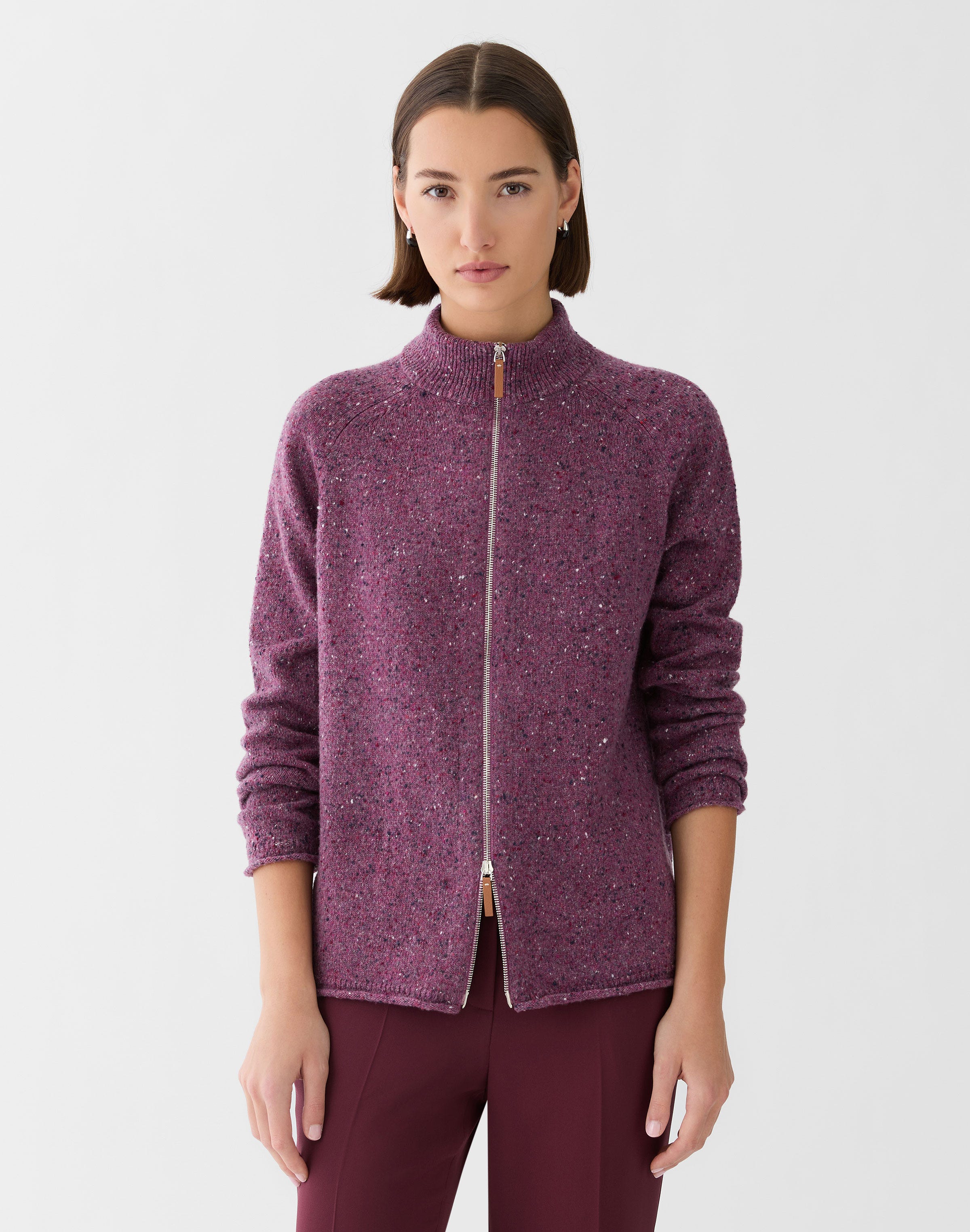 Cashmere Donegal Zip Front Cardigan
